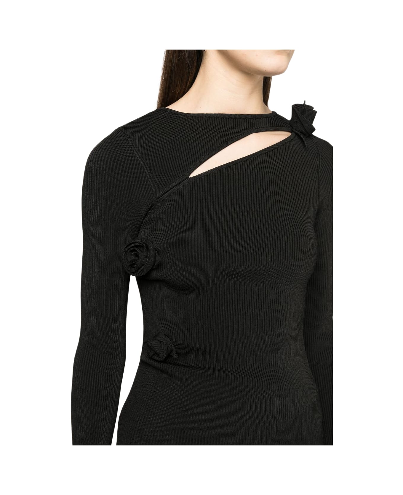 Coperni Asymmetric Flower Knit Sweater - BLACK