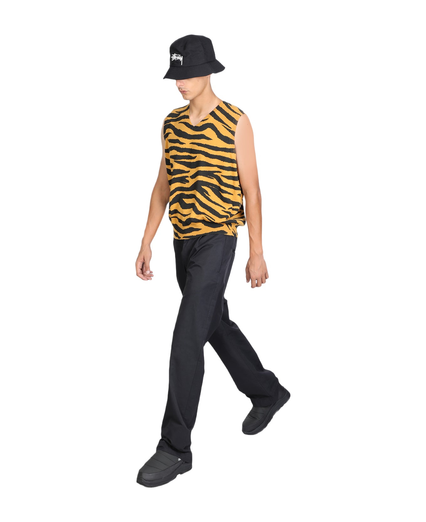 Stussy Tiger Printed Sweater Vest Tiger Printed Cotton Knit Vest - Tiger Printed Sweater Vest - ORANGE/BLACK