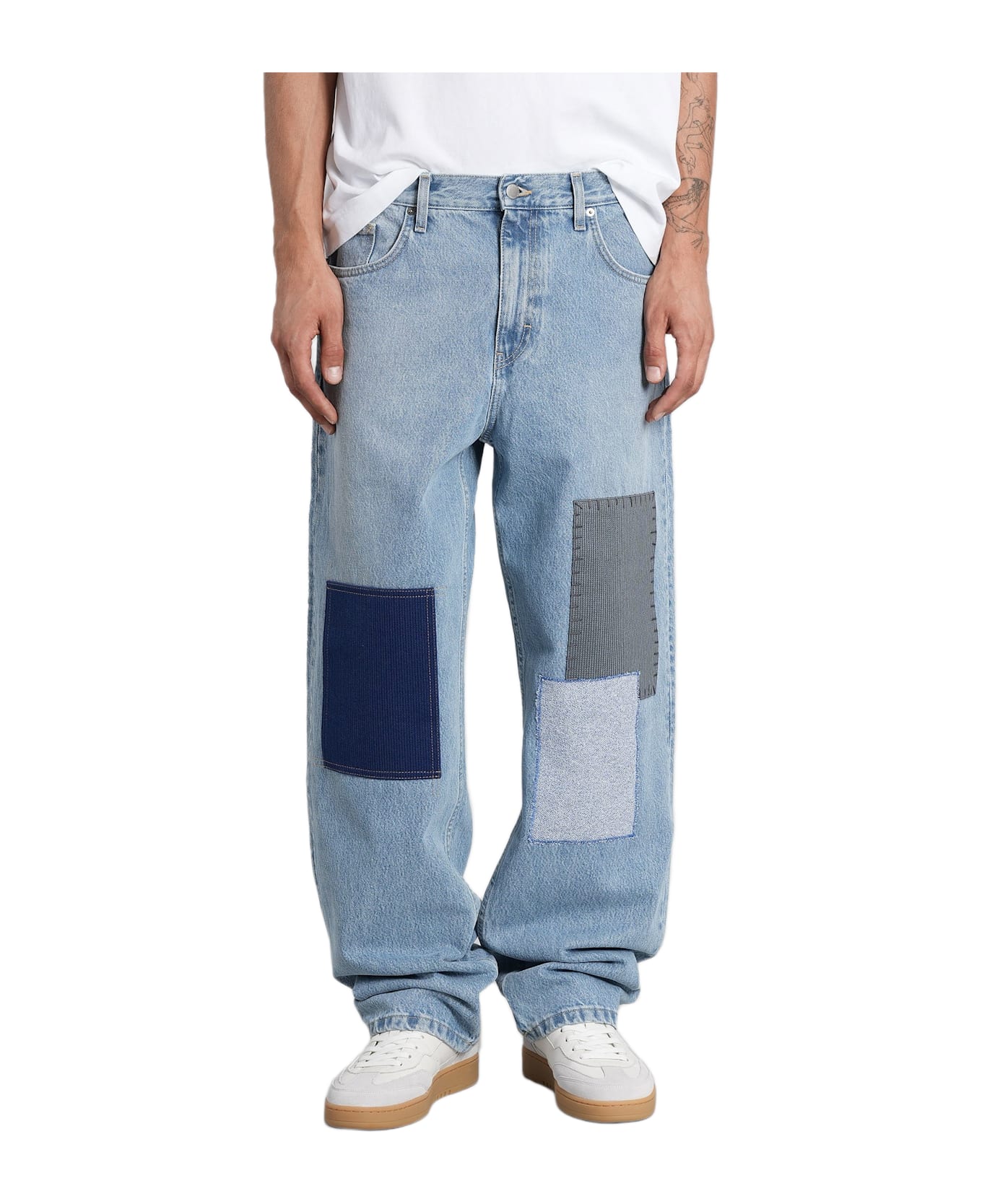 Axel Arigato Zine Embroidered Jeans In Cyan Denim - BLUE