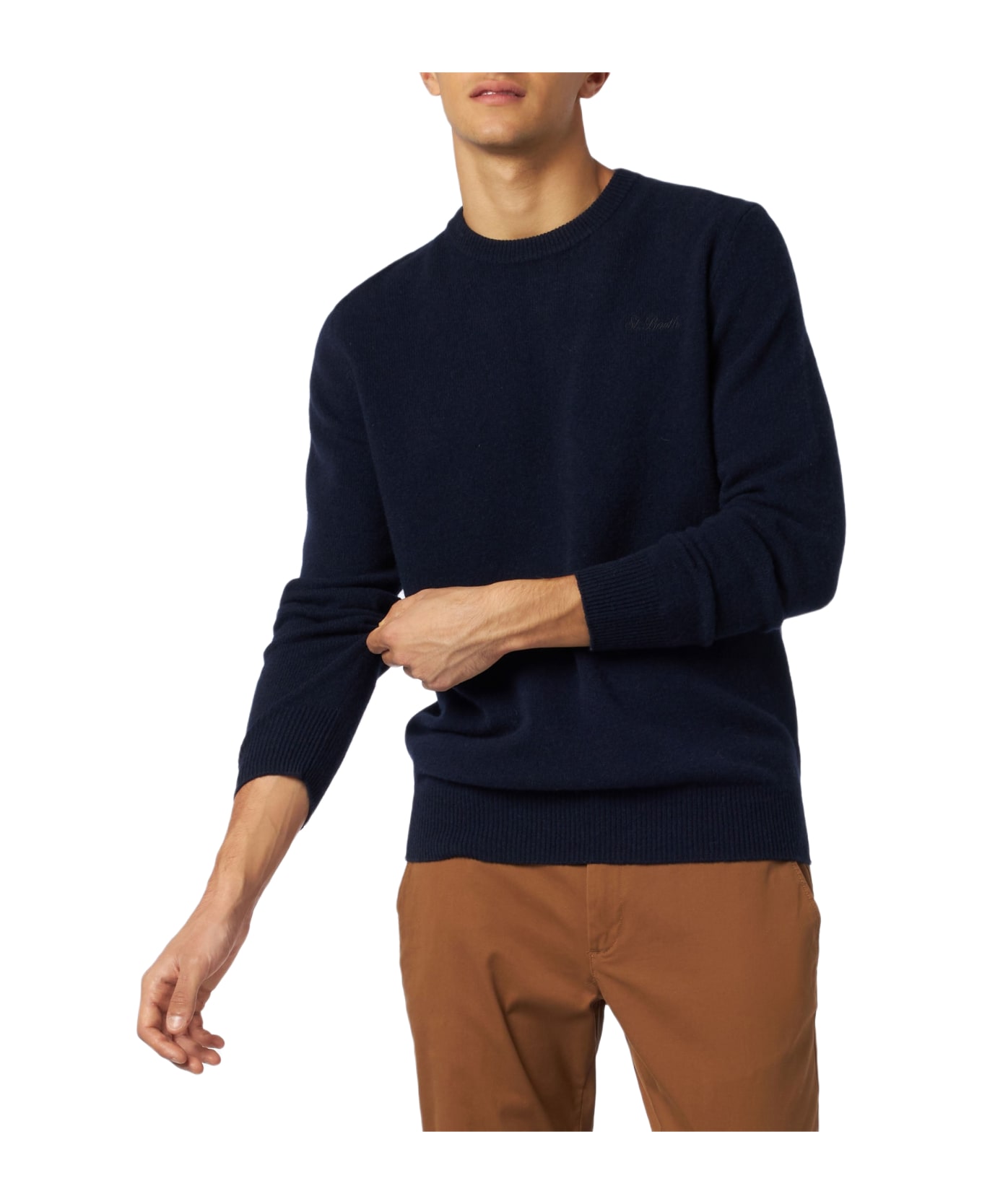 MC2 Saint Barth Man Crewneck Blue Sweater With St. Barth Embroidery - BLUE