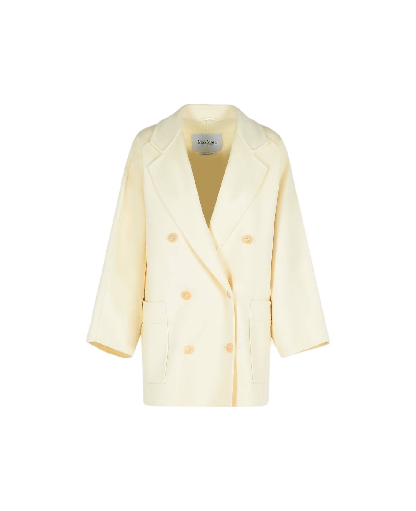 Max Mara 
teddy Crop
 White Wool Blend Coat - BIANCO