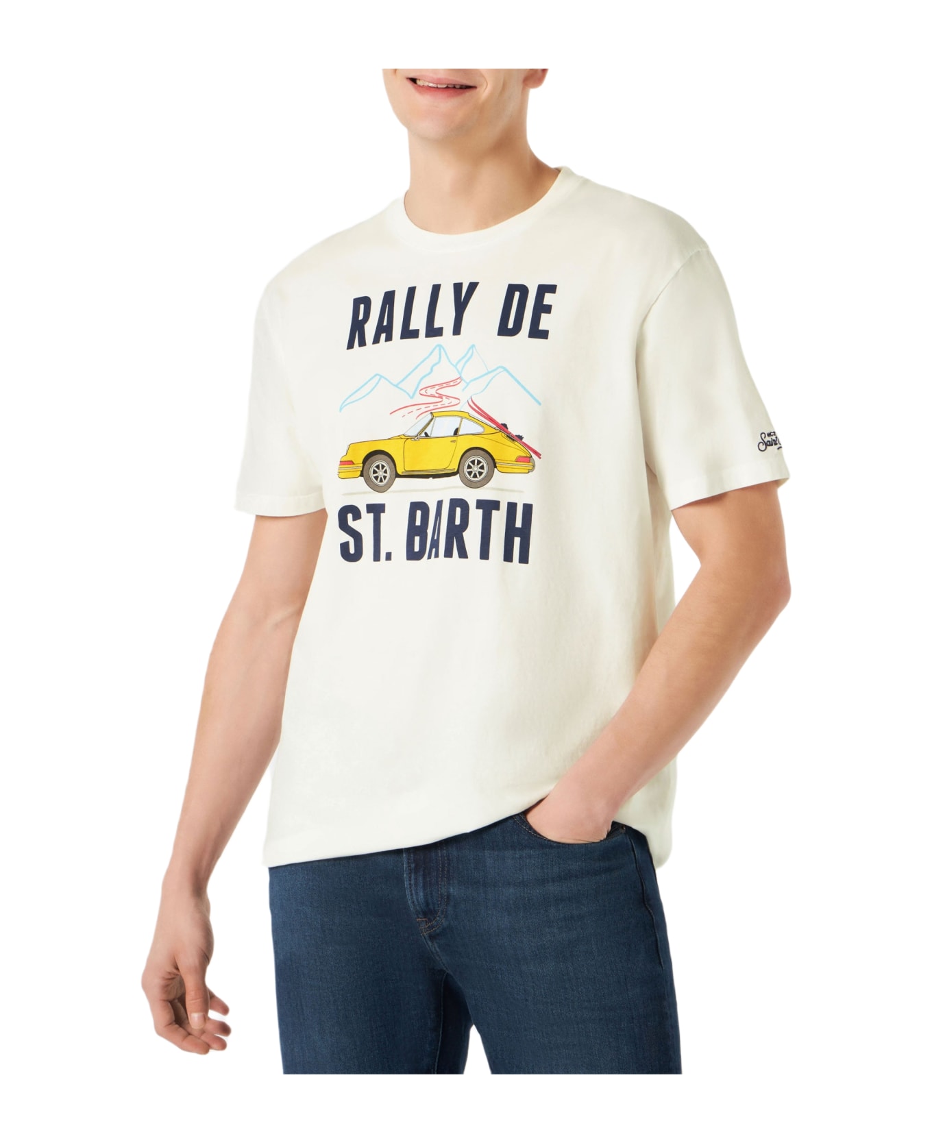 MC2 Saint Barth Man T-shirt With Car Print - WHITE
