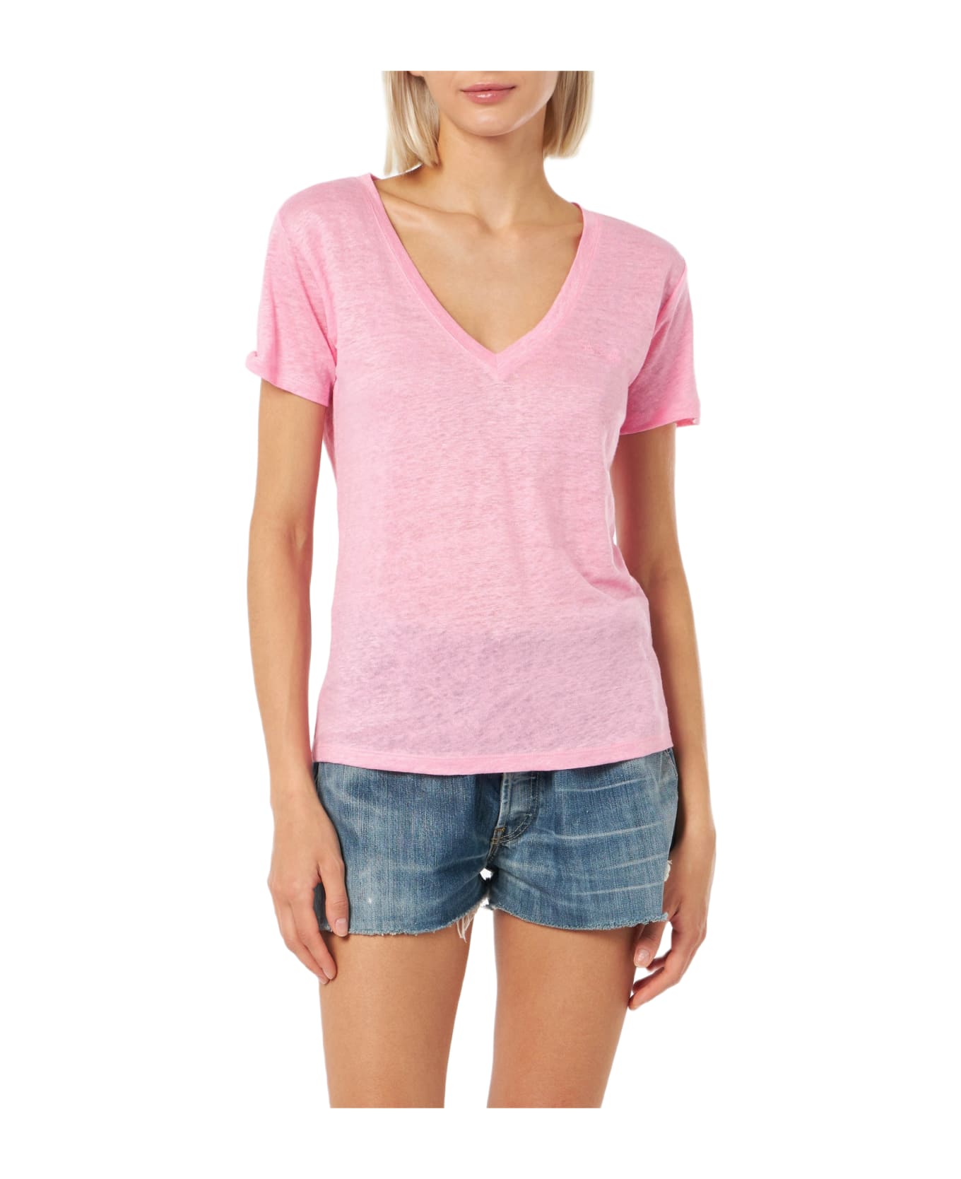 MC2 Saint Barth Linen Jersey Pink V-neck T-shirt Eloise - PINK