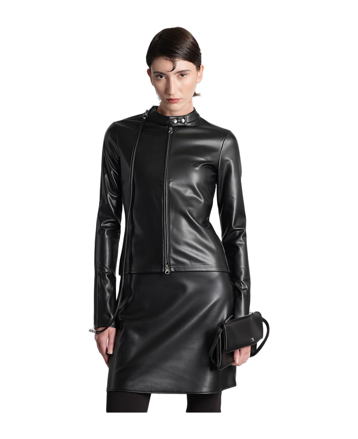 Courrèges Biker Jacket In Black Polyuretan - black