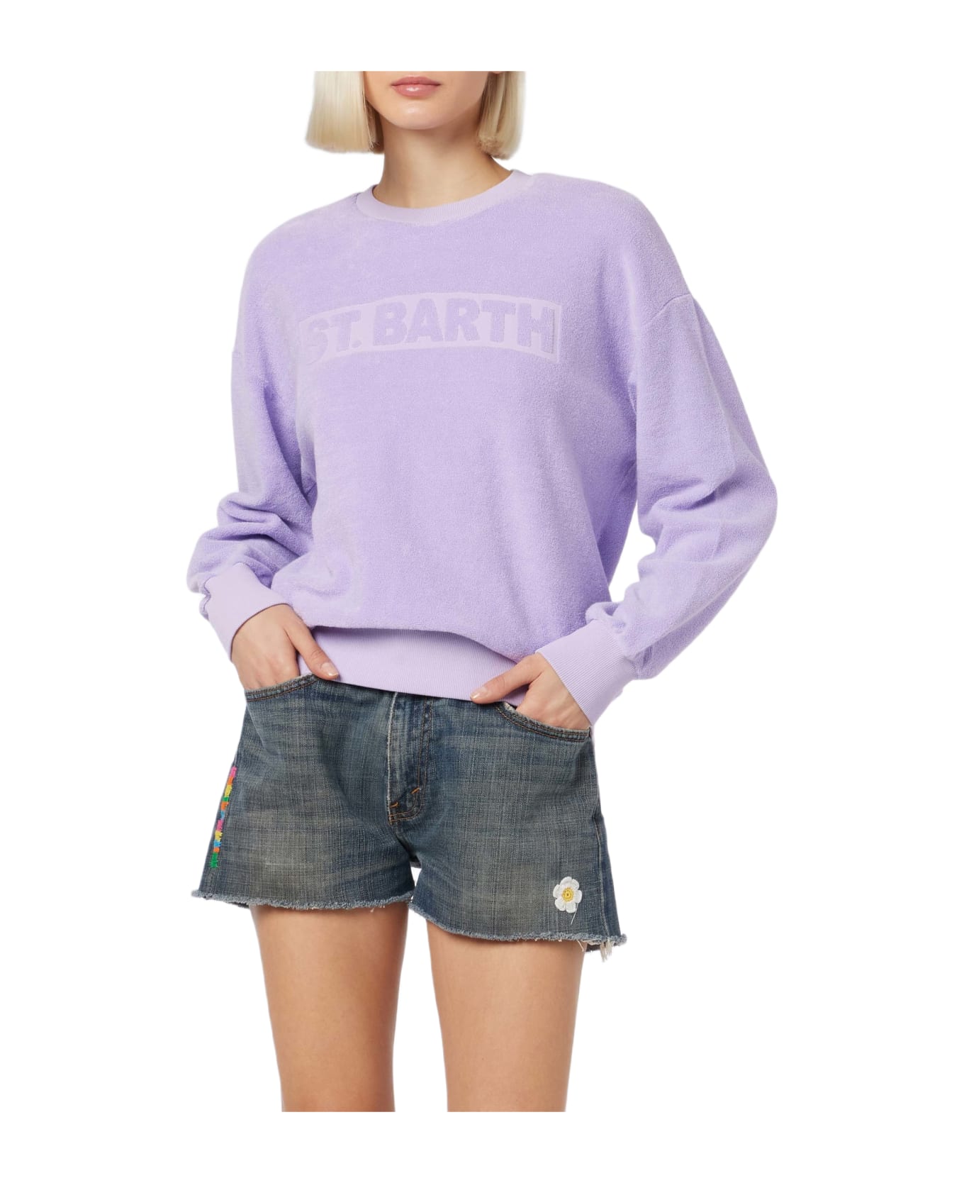 MC2 Saint Barth Woman Lilac Terry Cotton Stardust Sweatshirt - PINK
