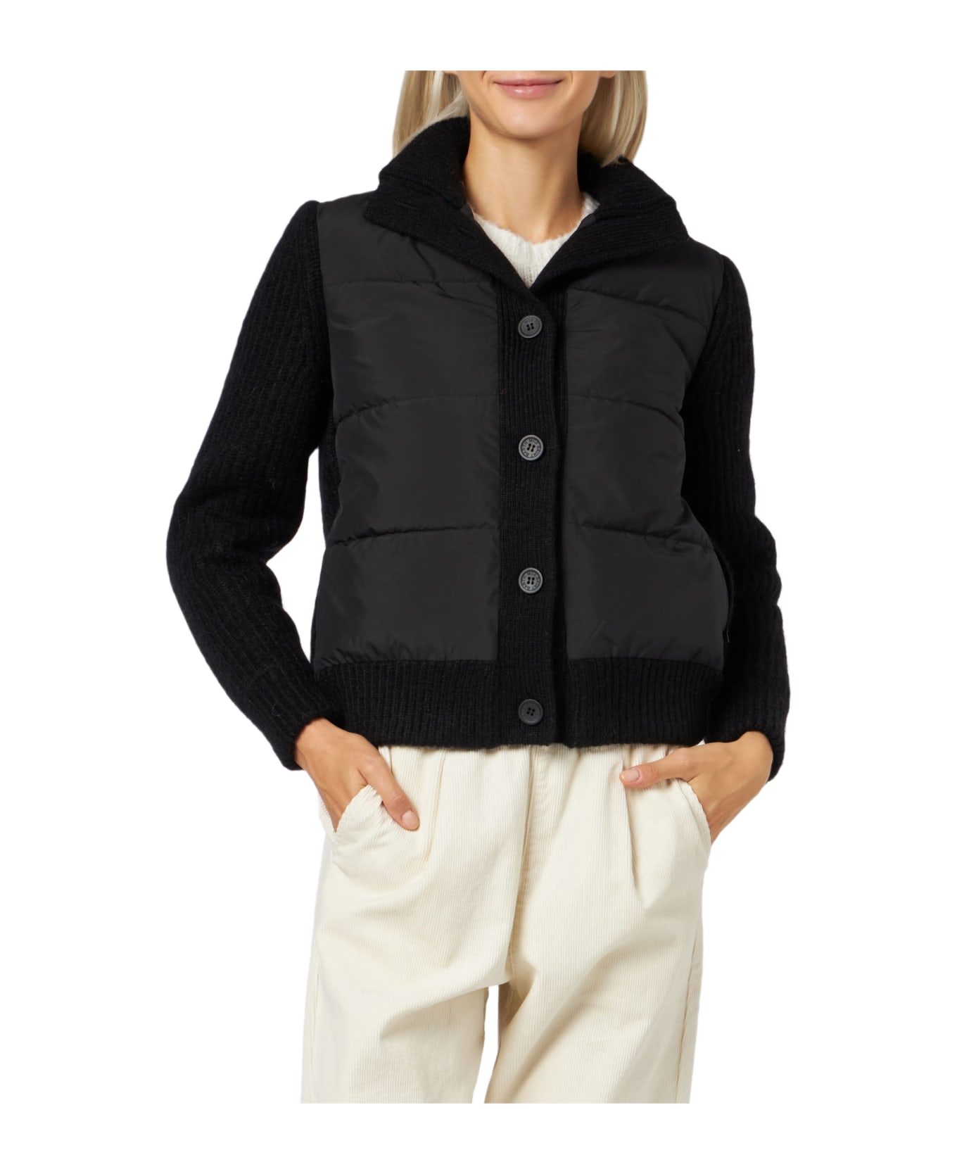 MC2 Saint Barth Woman Padded Jacket With Knitted Sleeves - BLACK