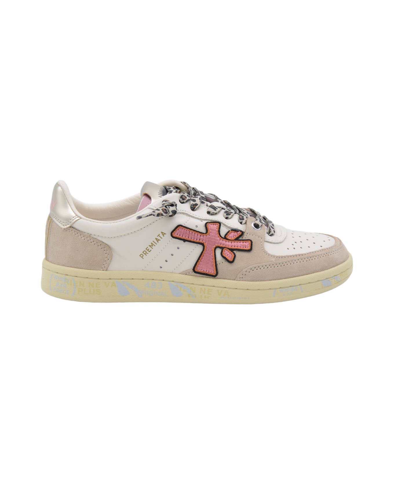 Premiata White And Pink Leather Clayd Sneakers