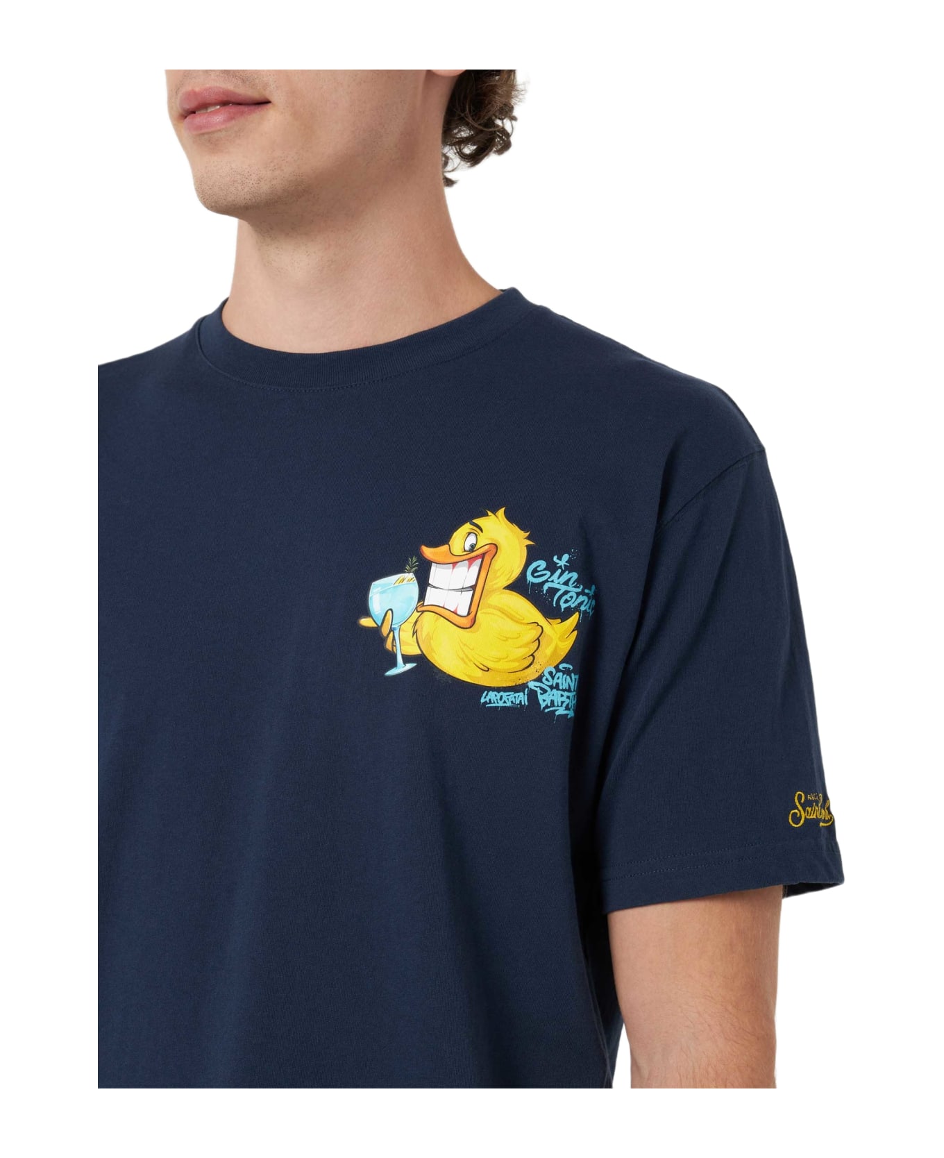 MC2 Saint Barth Man Cotton T-shirt With Cryptopuppets Ducky Gin Front And Back Placed Print | Cryptopuppets Special Edition - BLUE