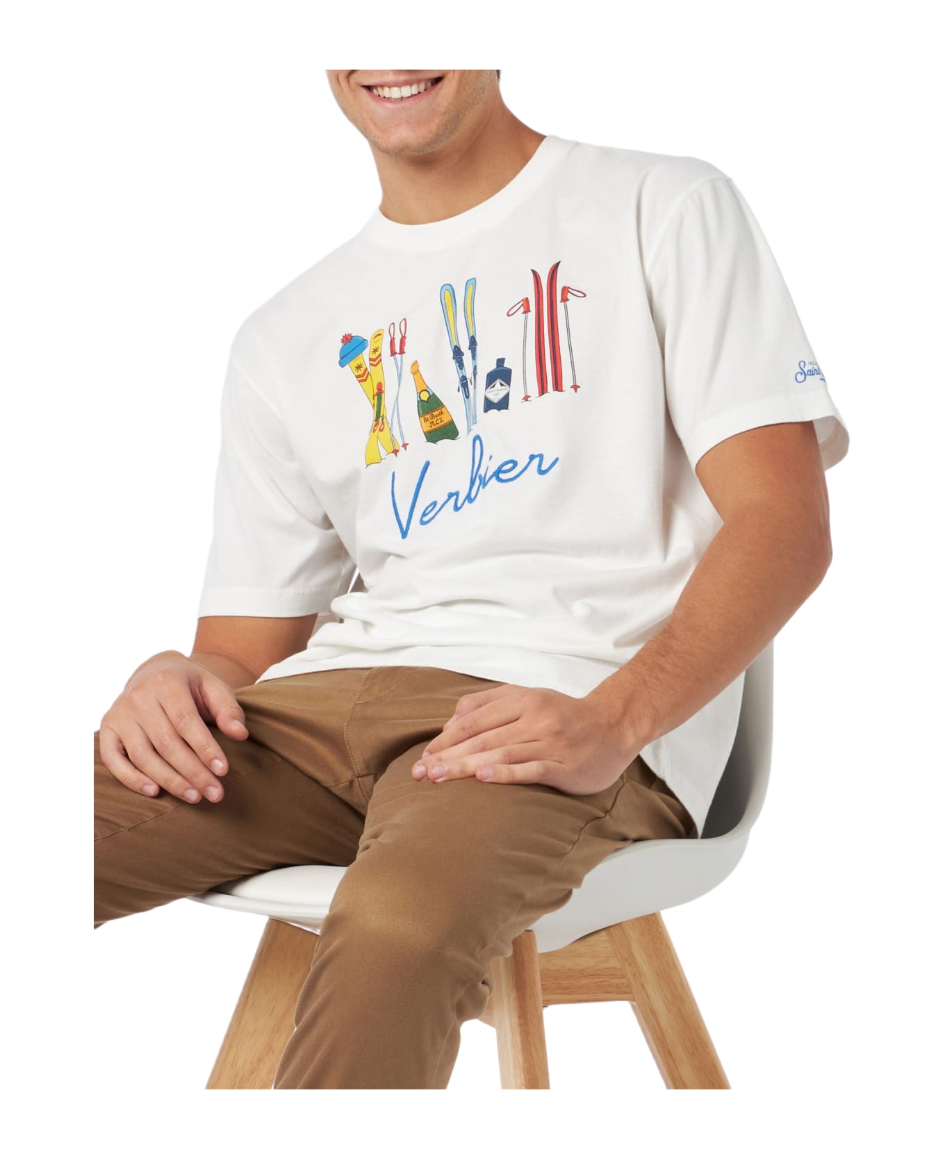 MC2 Saint Barth Man Heavy Cotton T-shirt With Verbier Front Embroidery - WHITE