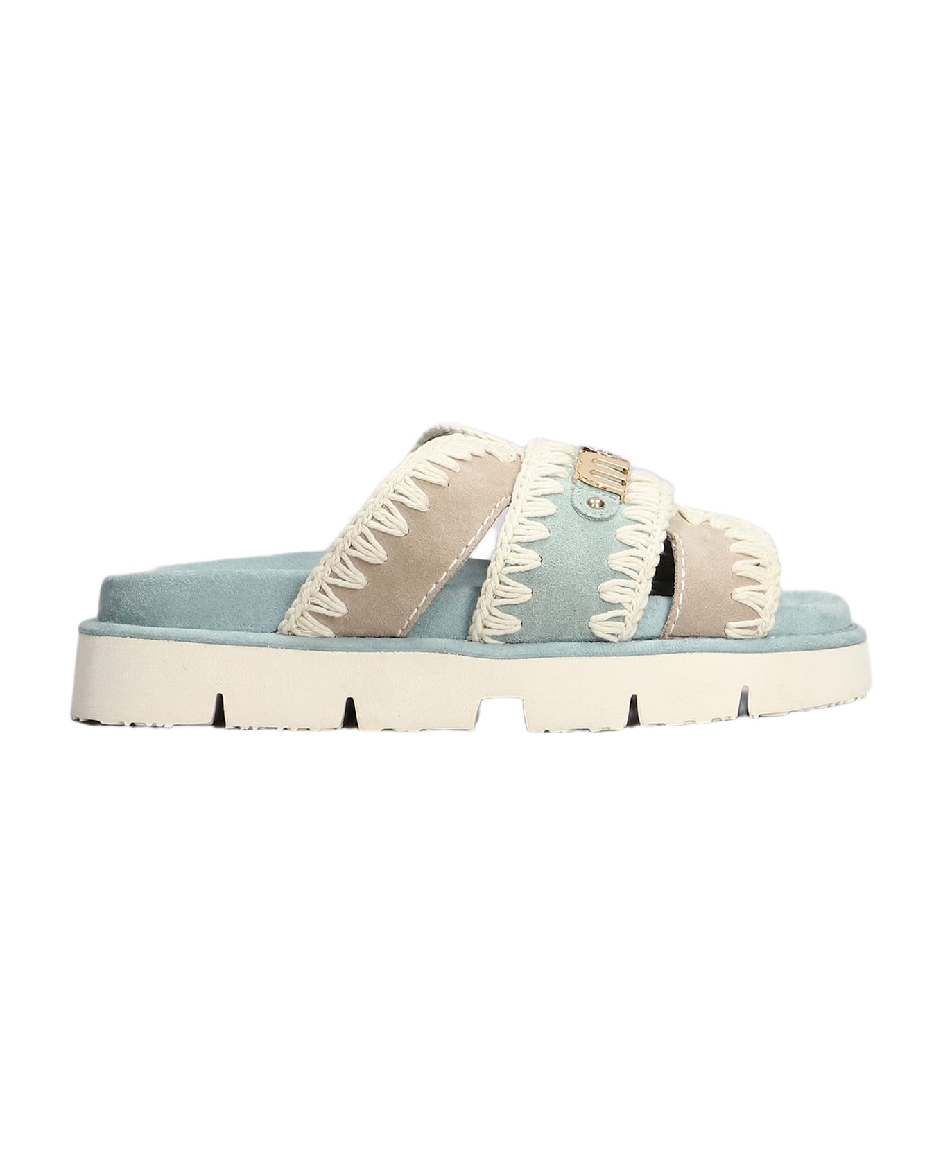 Mou Bio Sandal Flats In Cyan Suede - cyan
