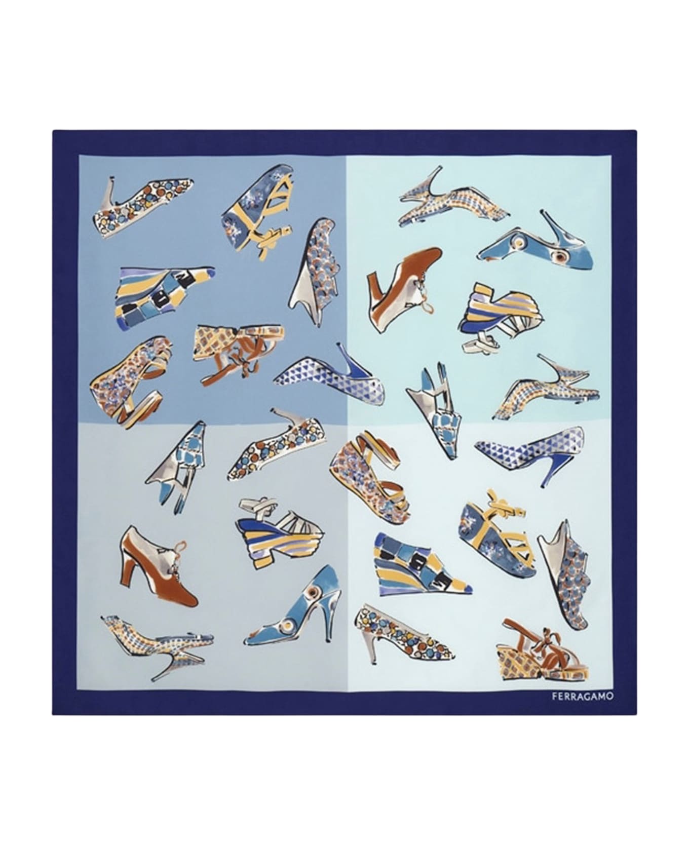 Ferragamo Silk Scarf With Genio Print - Light Blue