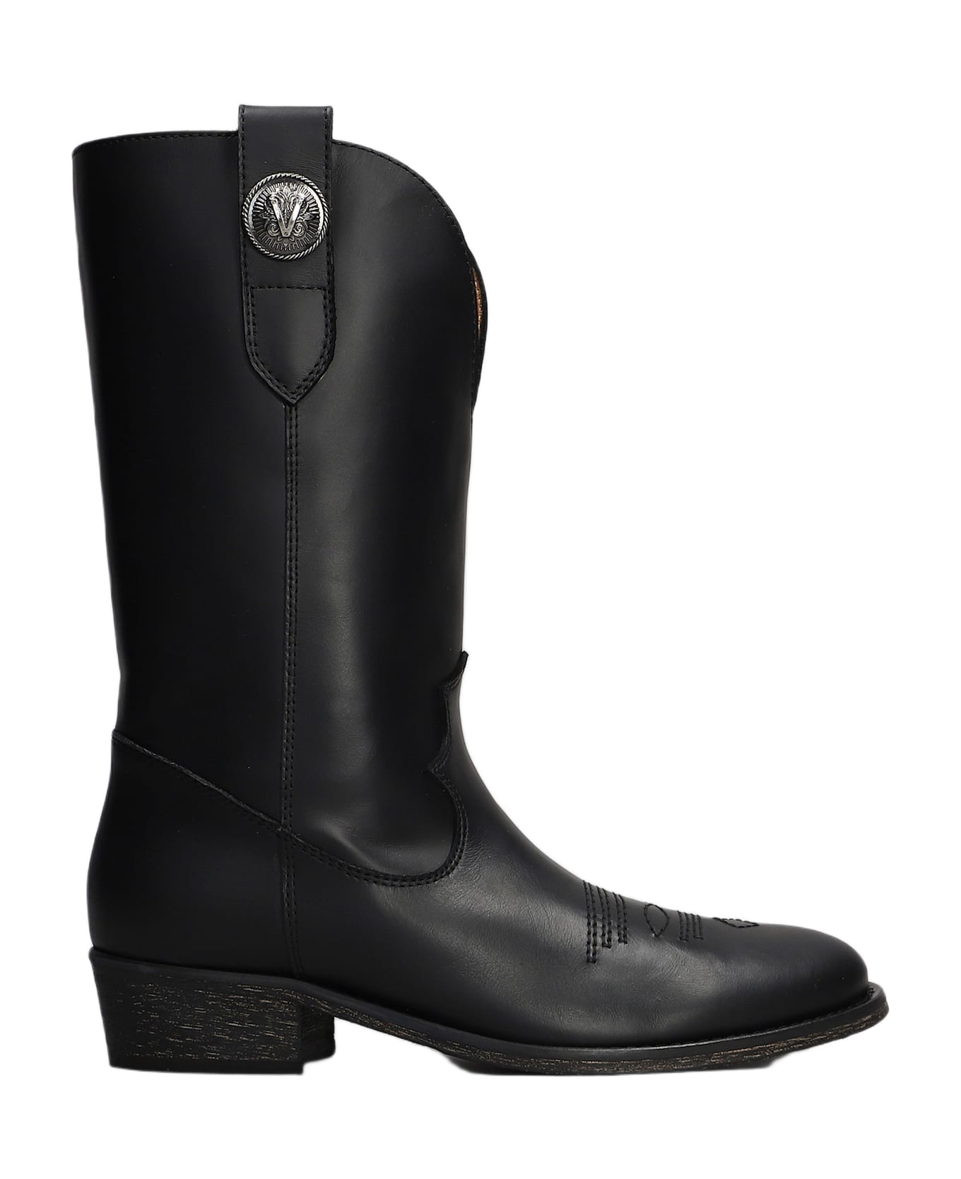 Via Roma 15 Texan Ankle Boots In Black Leather - black