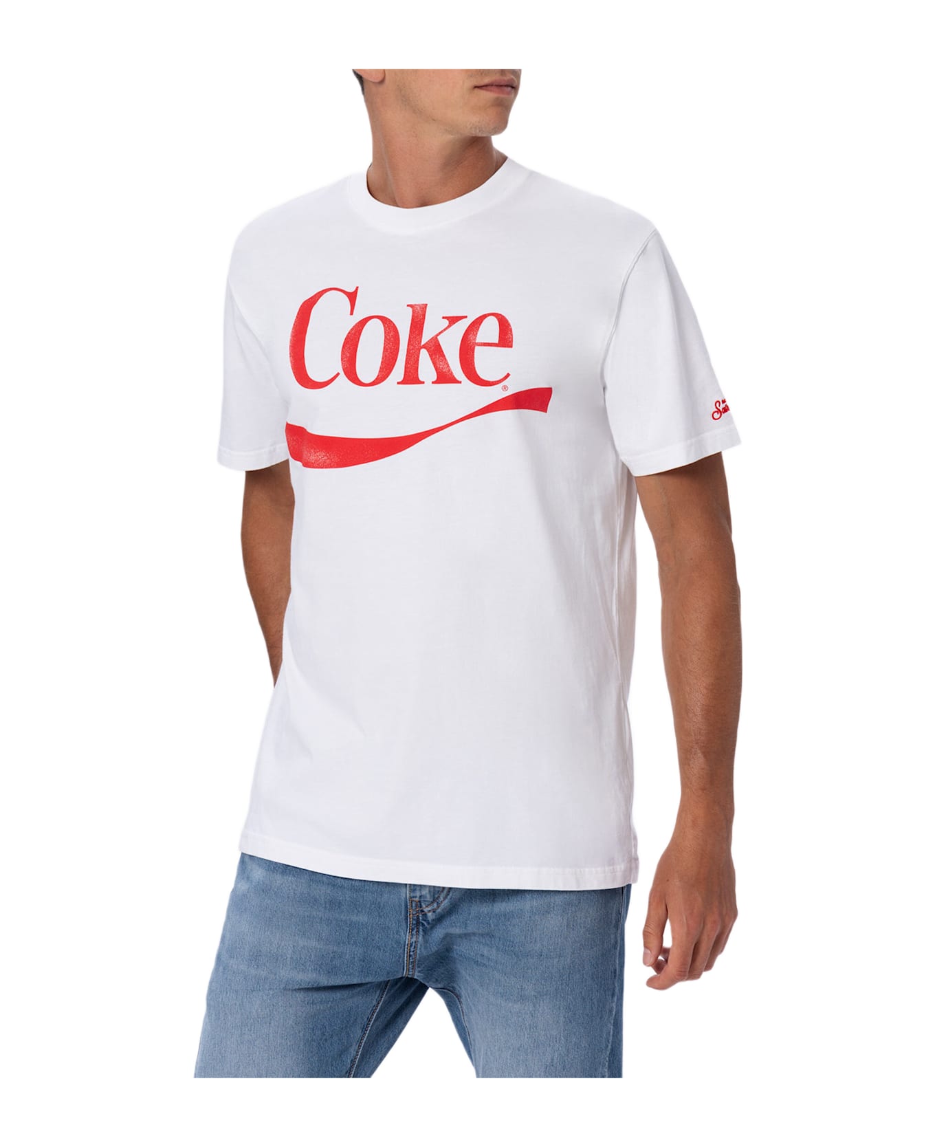 MC2 Saint Barth Man Cotton T-shirt With Coke Logo Placed Print | The Coca Cola Company Special Edition - WHITE