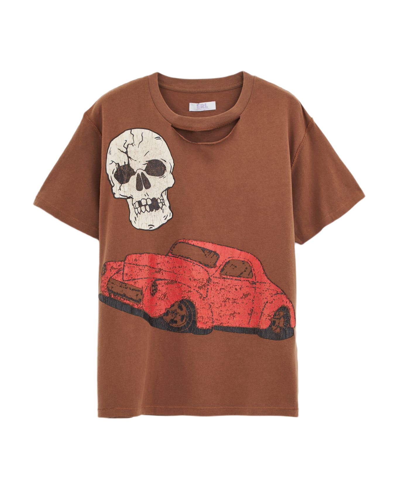 ERL Ripped Collar Skull T-shirt - brown シャツ