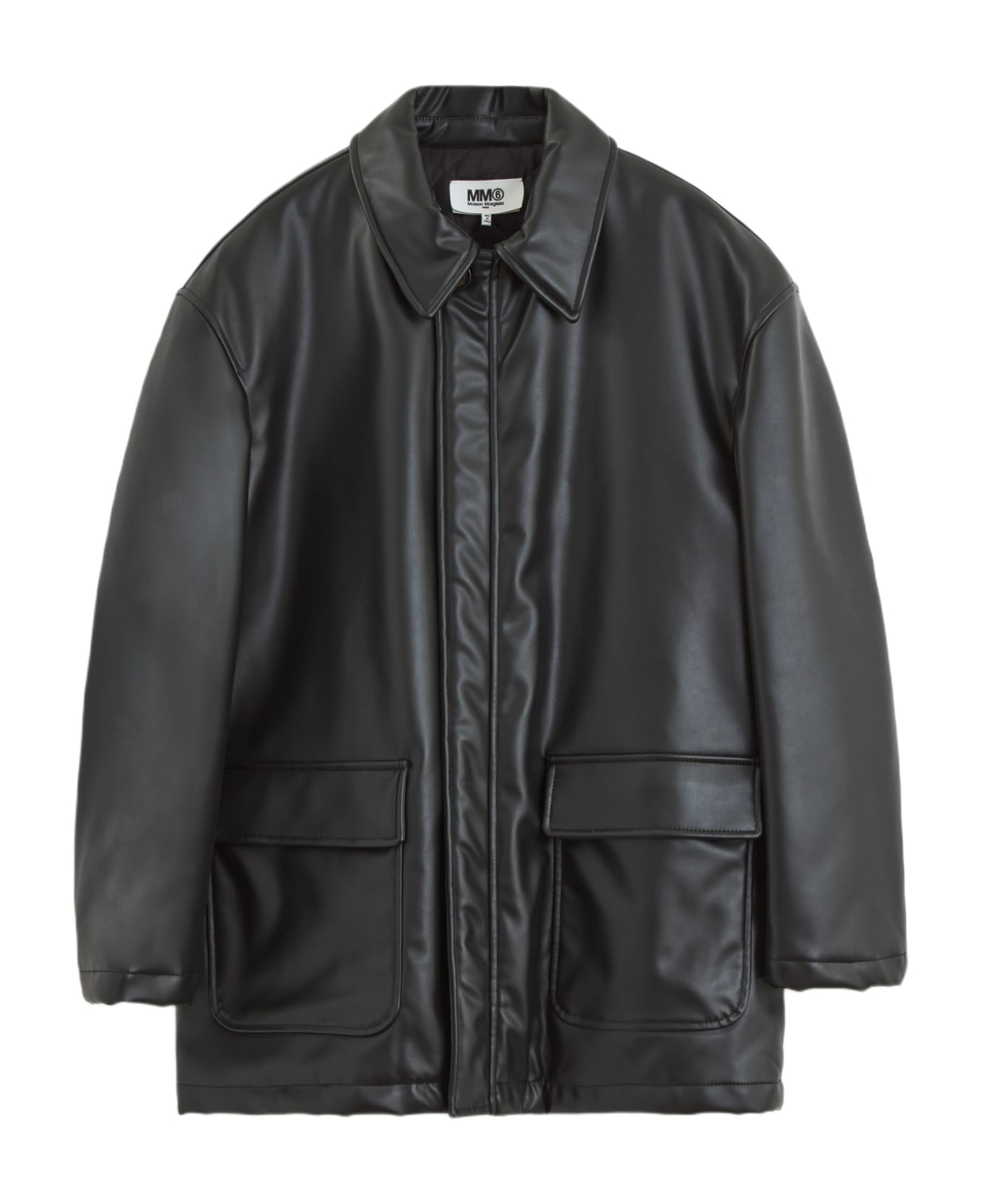 MM6 Maison Margiela Leather Car-coat - black