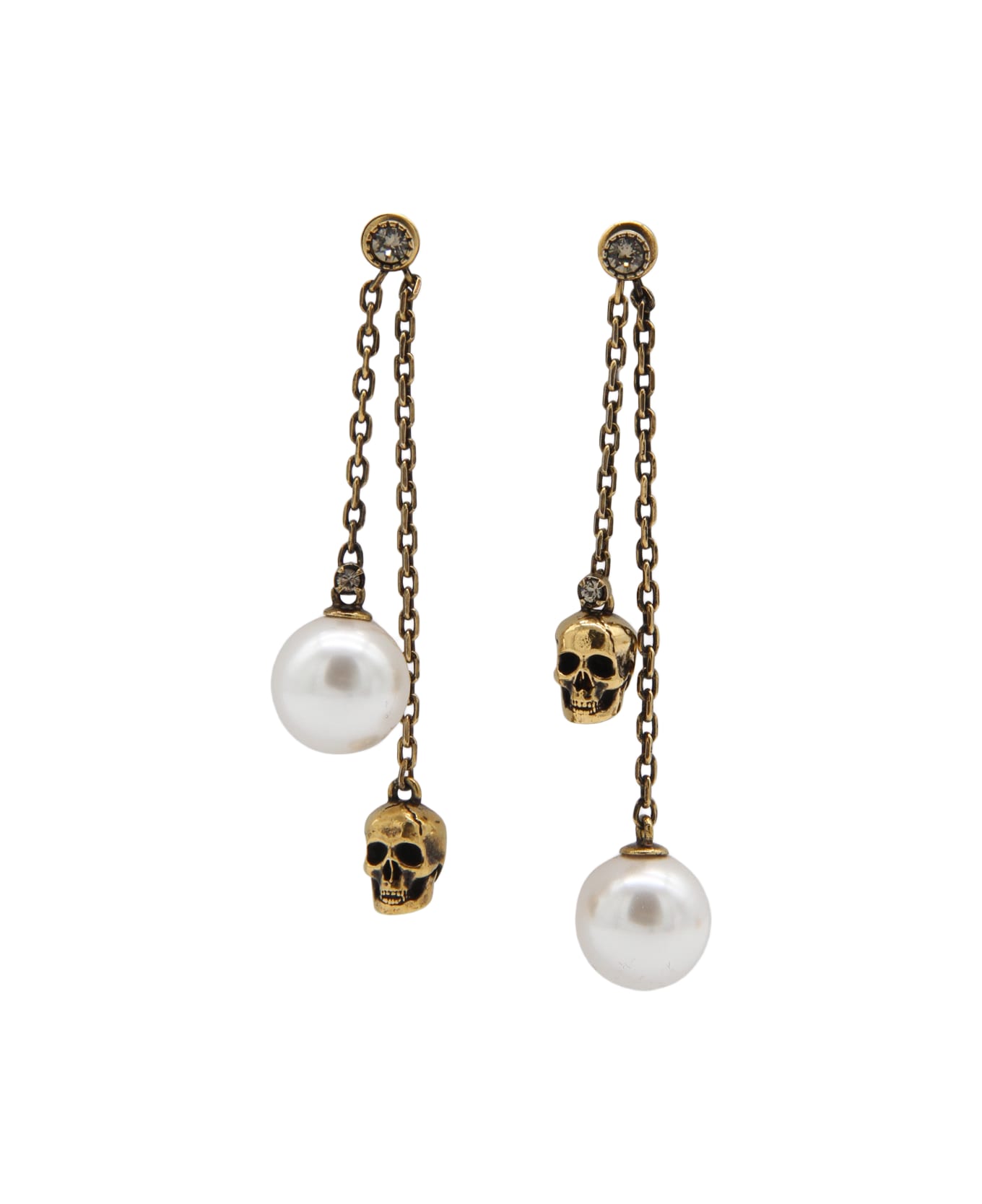 Alexander McQueen Antique Gold Metal And Pearl Skull Chain Earrings - MIX