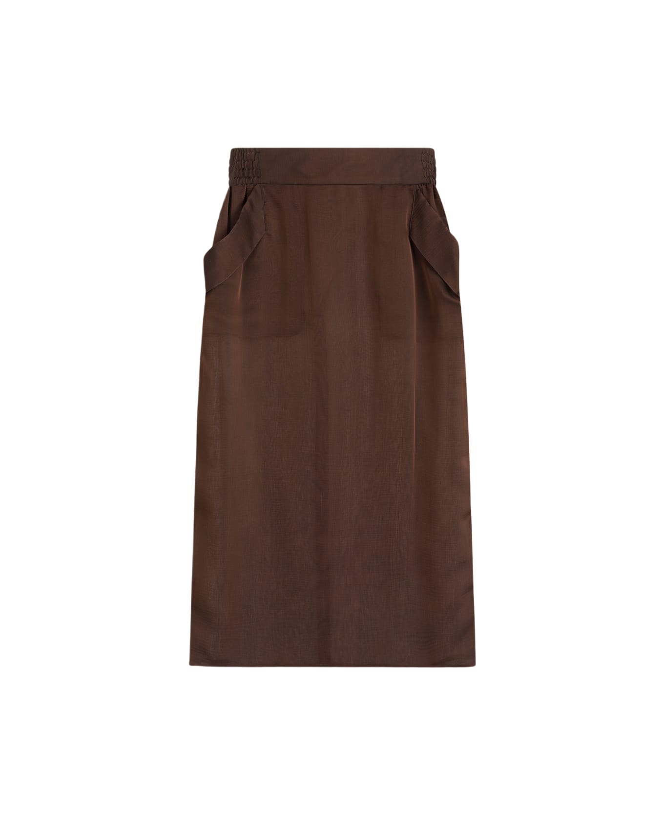 Saint Laurent Silk Midi Skirt - Marron