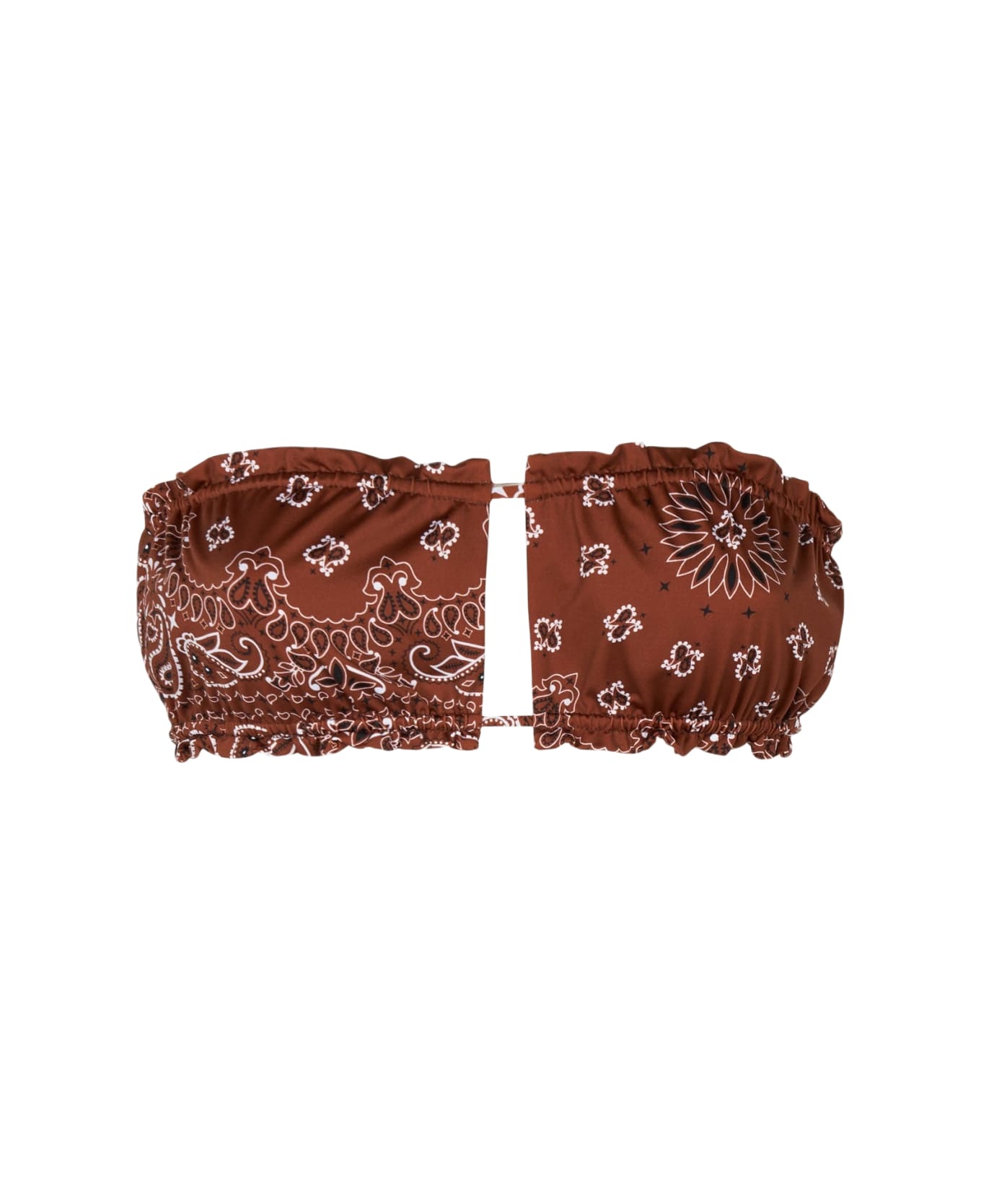 MC2 Saint Barth Woman Bandeau Top Swimsuit With Bandanna Print - BROWN