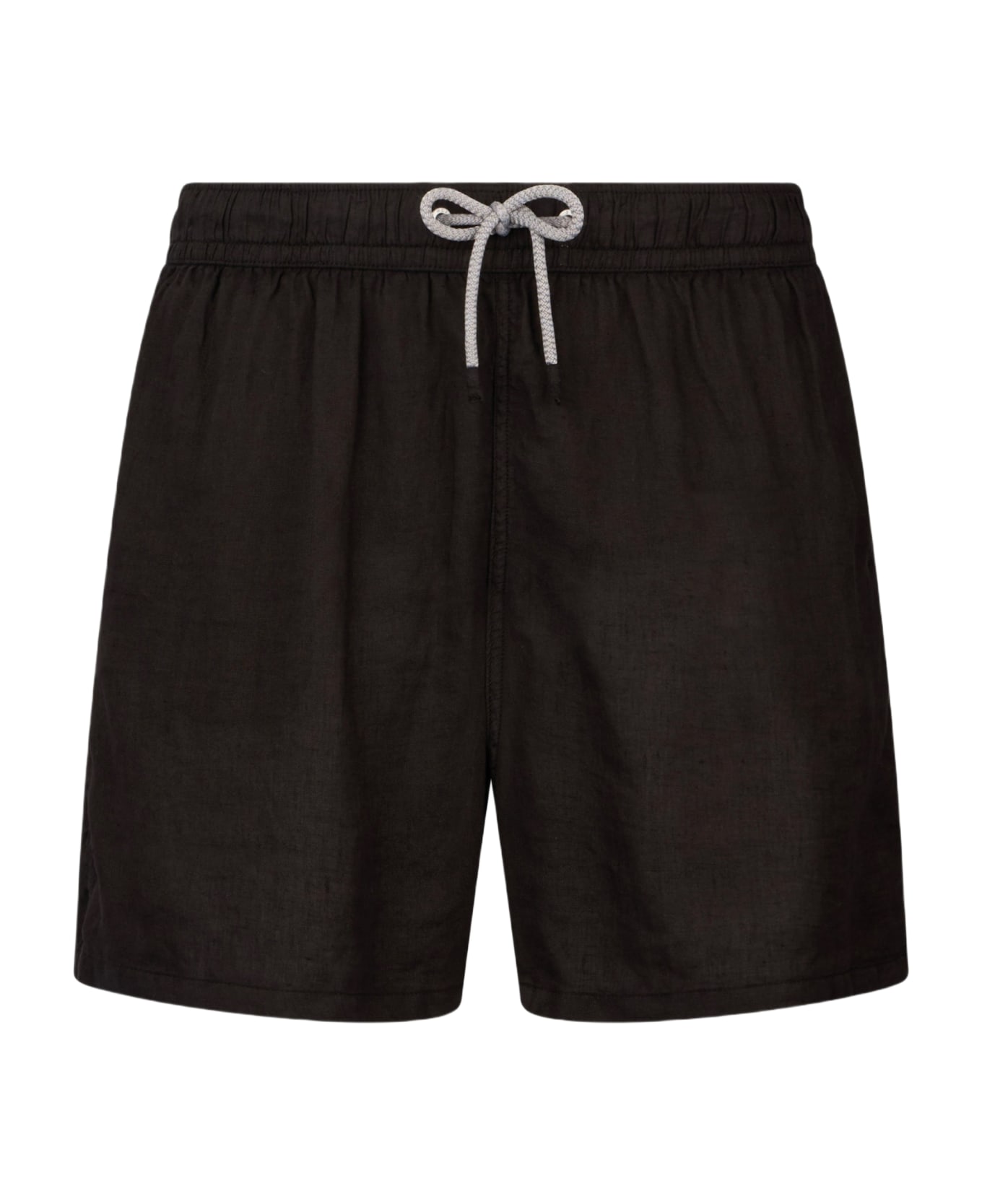 MC2 Saint Barth Man Mid-length Black Linen Swim-shorts Gustavia - BLACK
