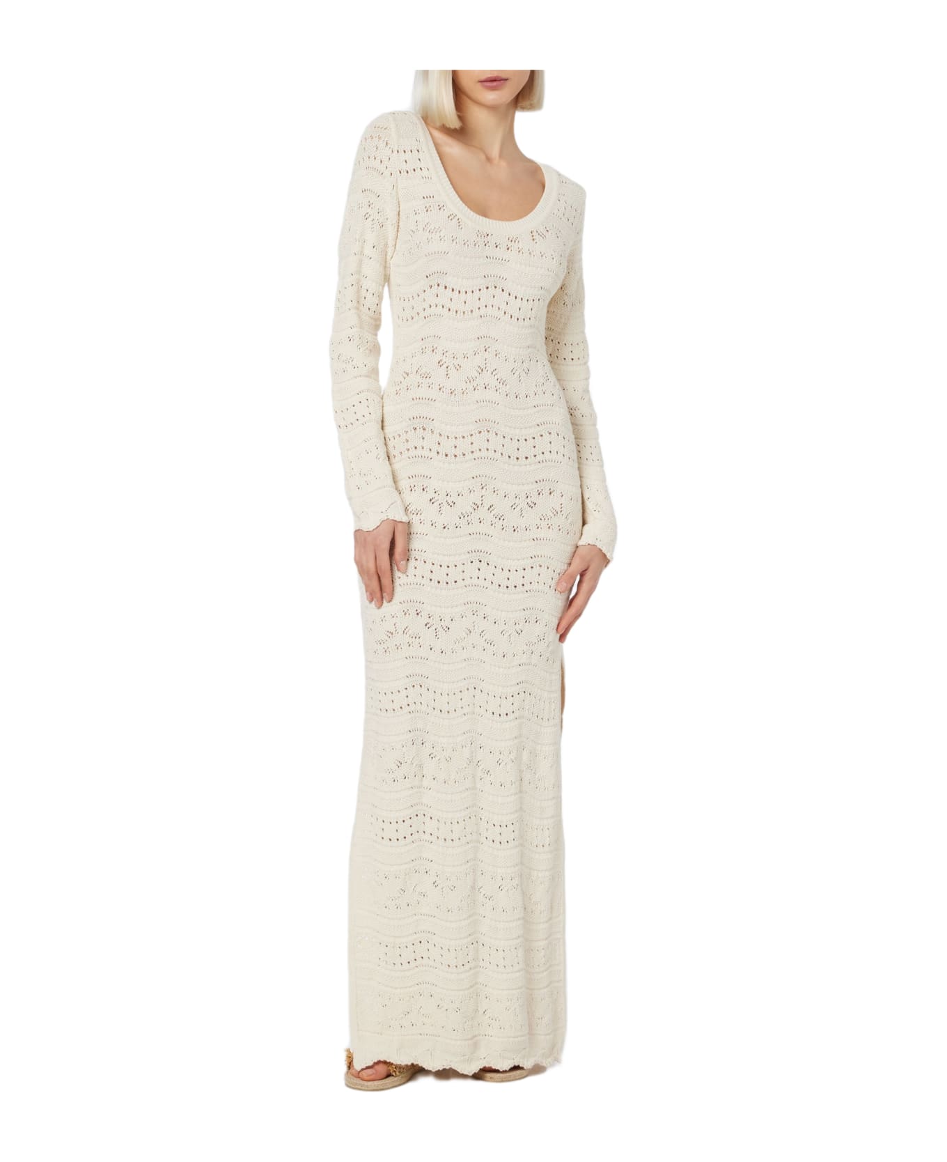 MC2 Saint Barth Woman Cotton Knit Midi Dress - WHITE
