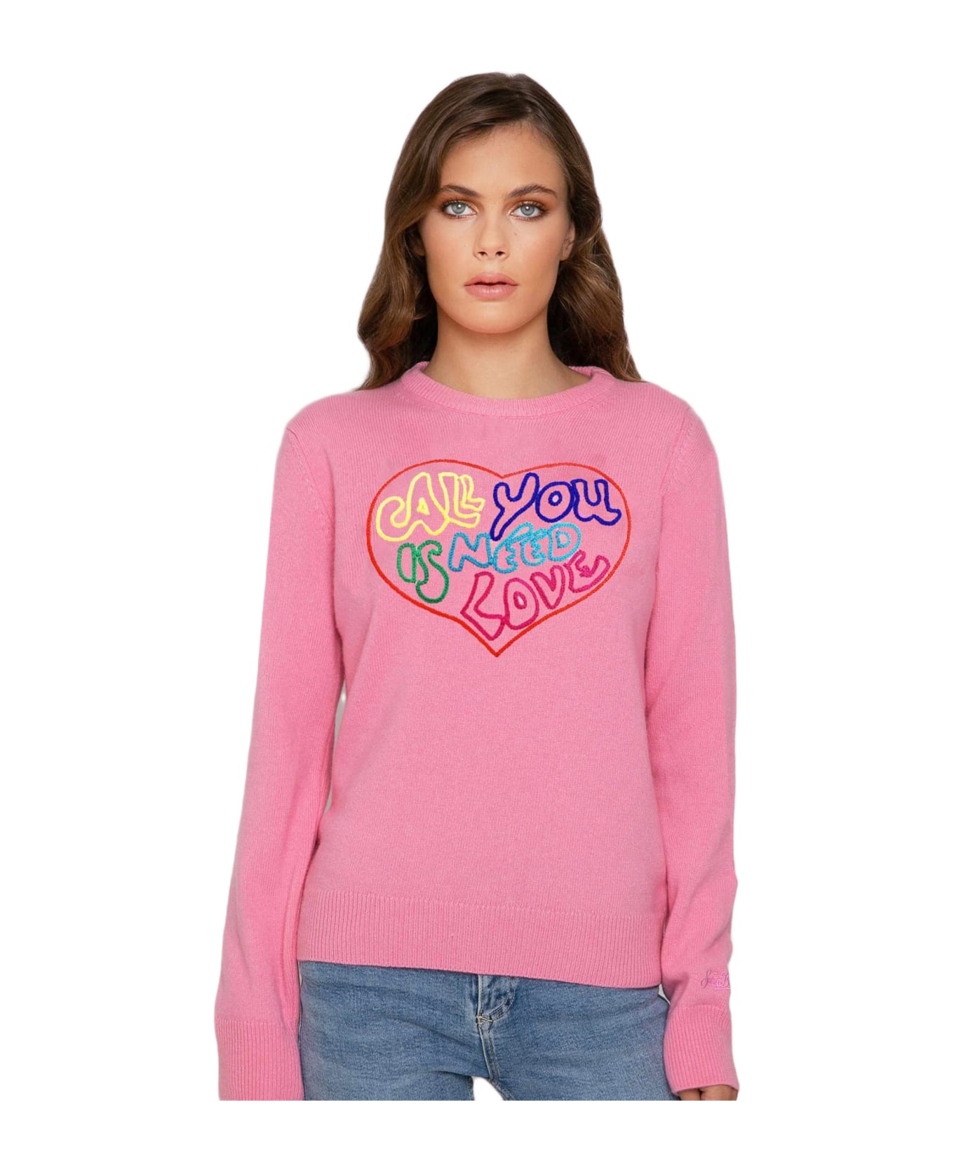 MC2 Saint Barth Woman Pink Sweater All You Need Is Love Embroidery - PINK
