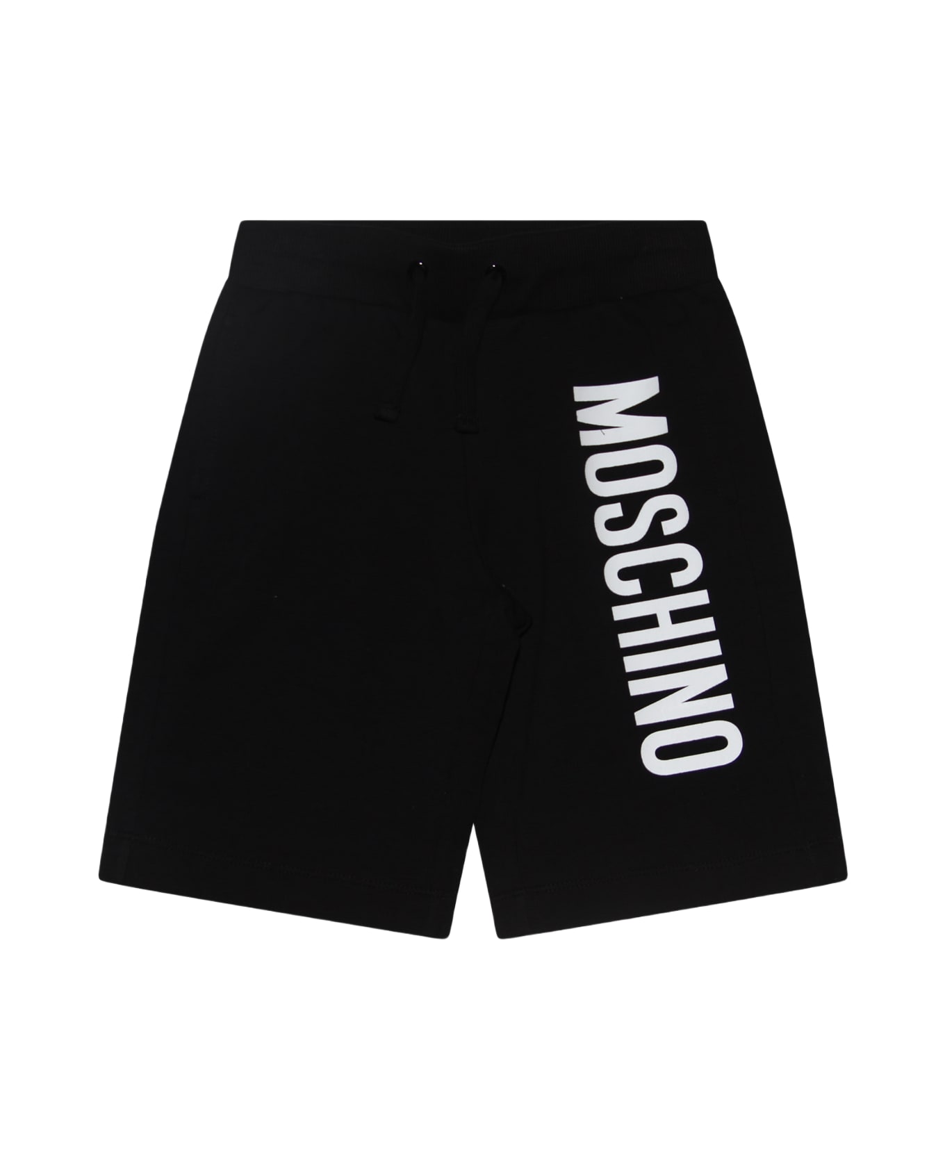 Moschino Black And White Cotton Blend Track Shorts - BLACK
