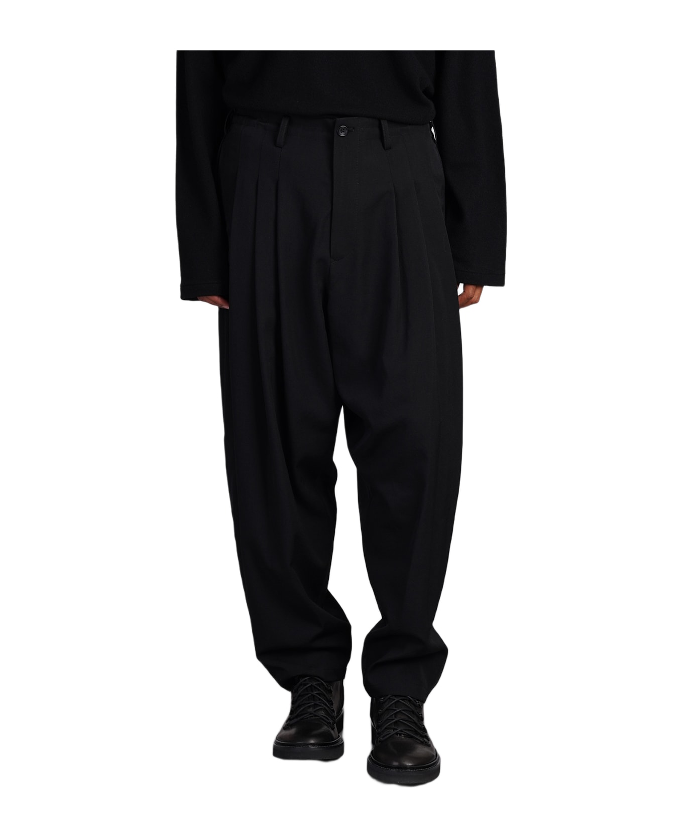 Yohji Yamamoto Pants In Black Wool - Black