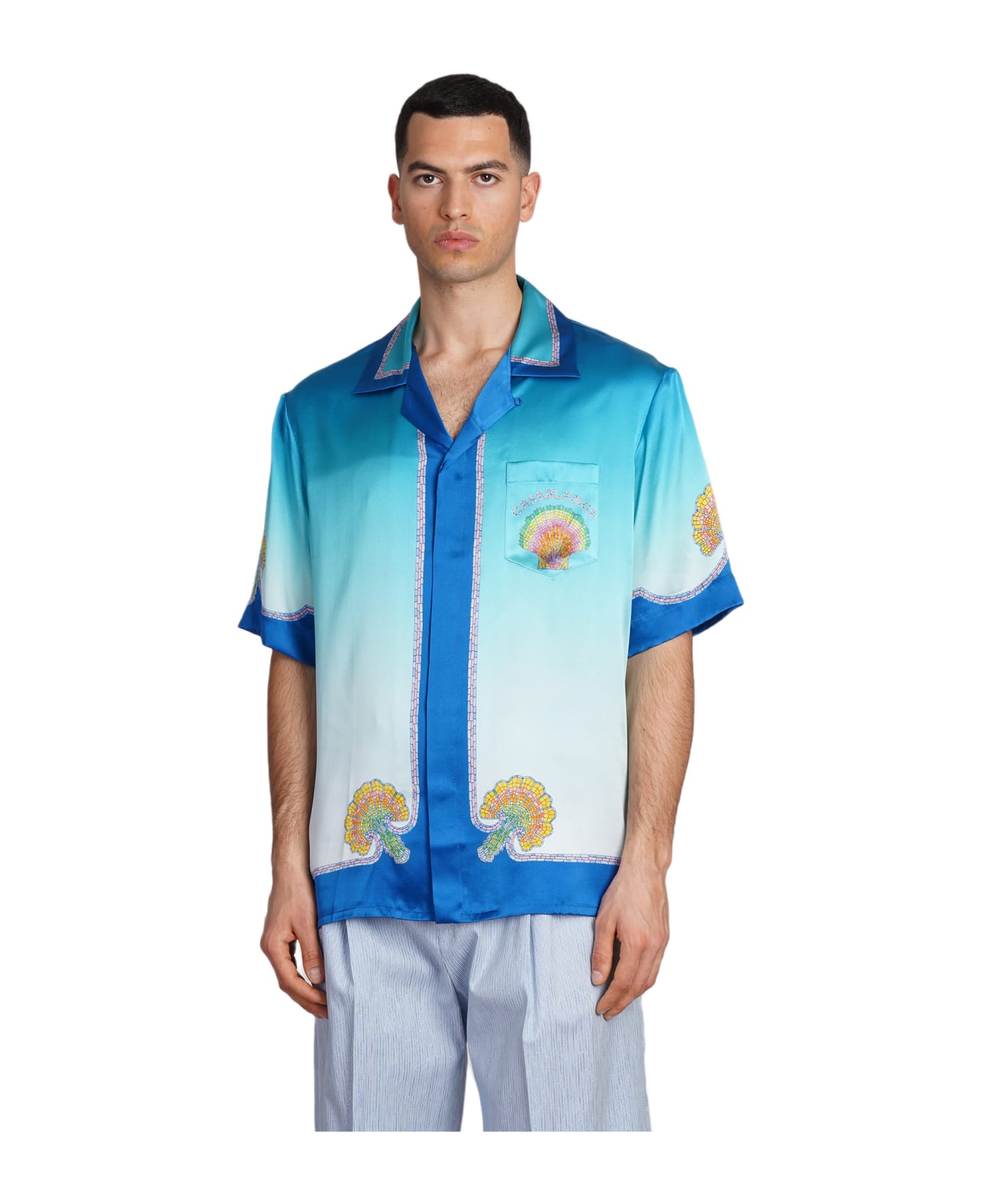 Casablanca Coquillage Coloré Silk Shirt - Blue シャツ