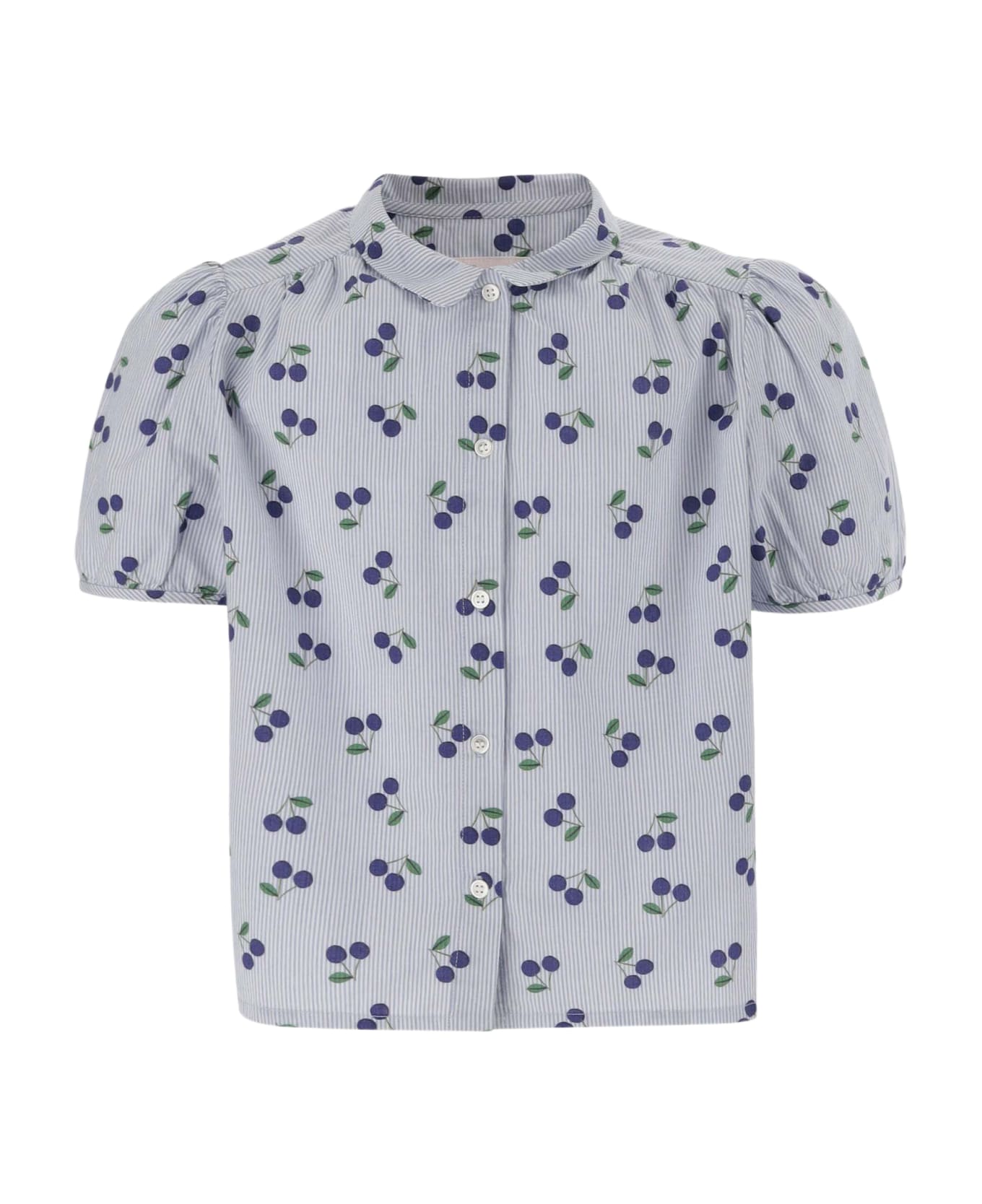 Bonpoint Cotton Shirt With Cherry Pattern - Celeste