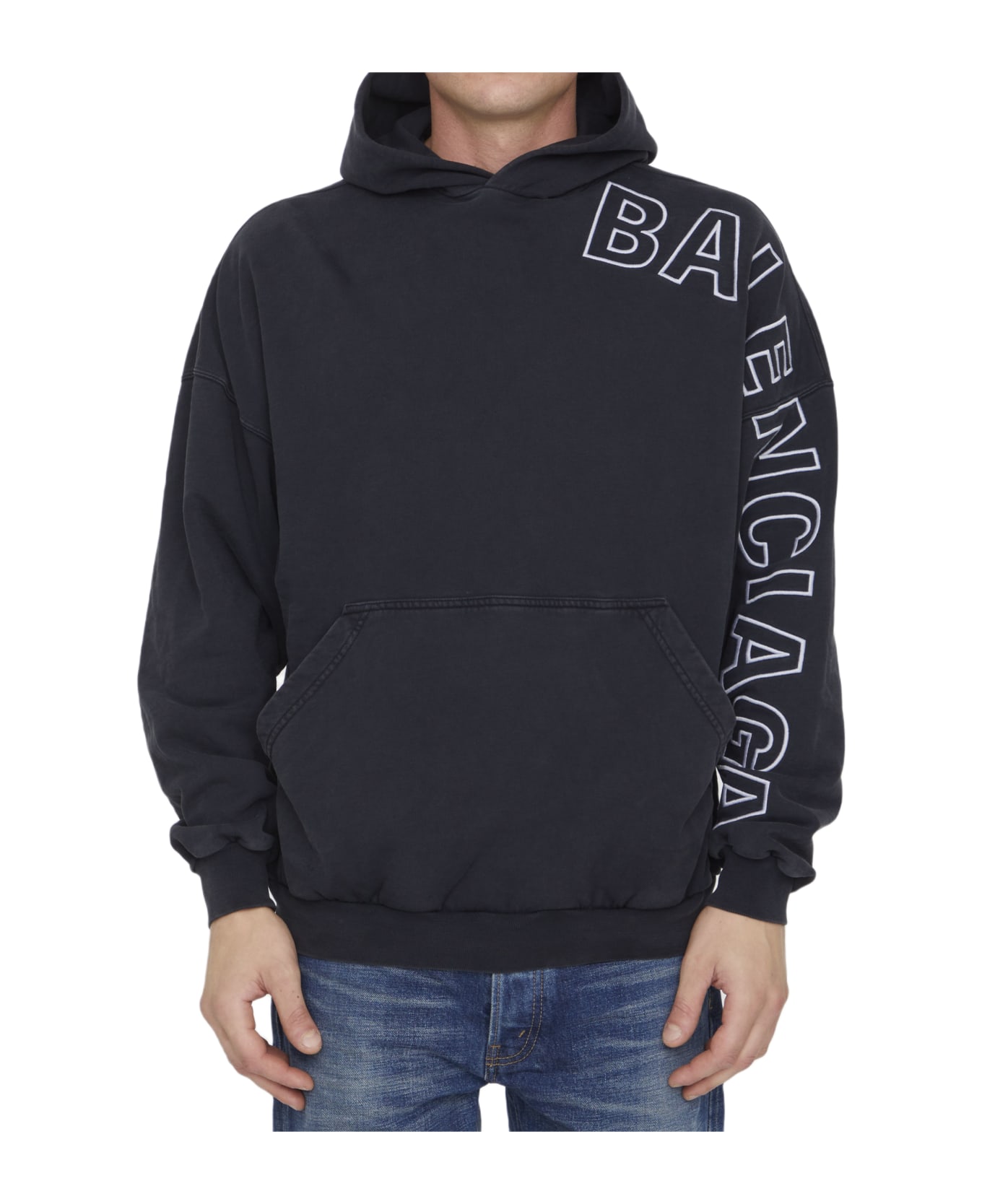 Balenciaga Jersey Hoodie With Logo - BLACK