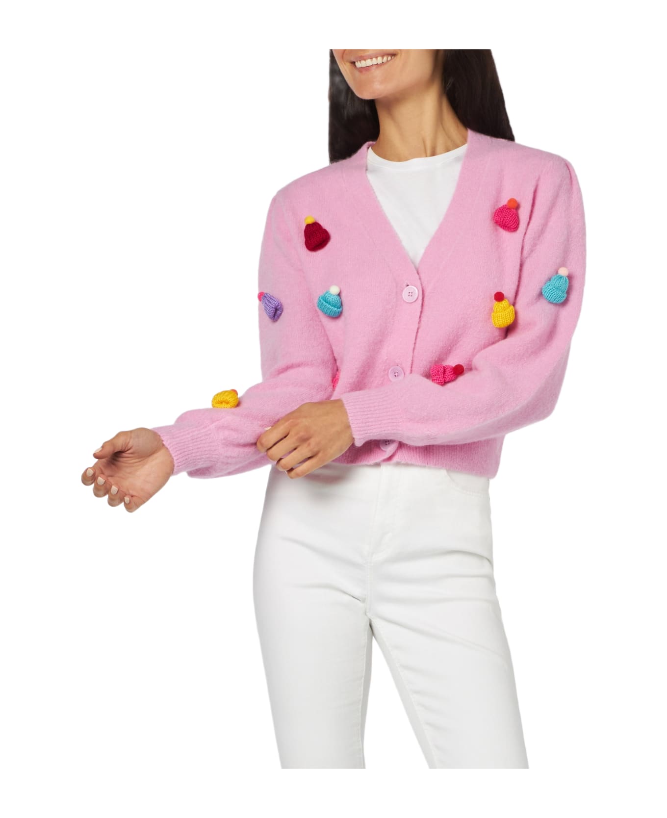 MC2 Saint Barth Woman Brushed Cropped Cardigan With Puff Sleeves - PINK
