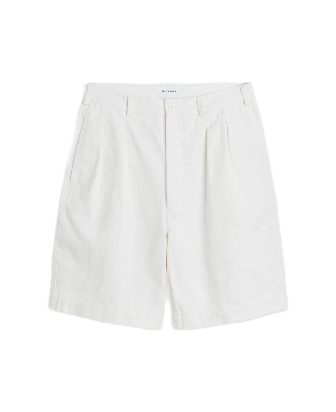 Sunflower #4134 Off white denim twill loose fit pleated shorts - Pleated Shorts - Bianco