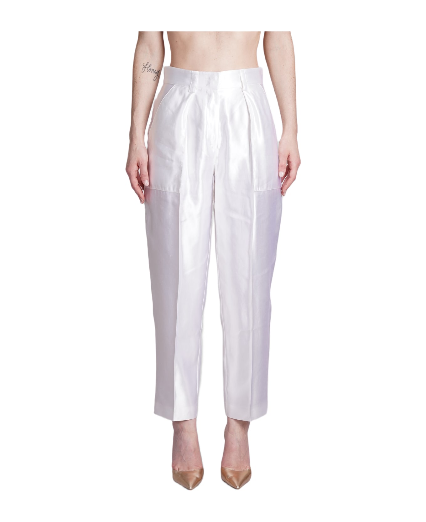Giorgio Armani Pants In White Linen - white