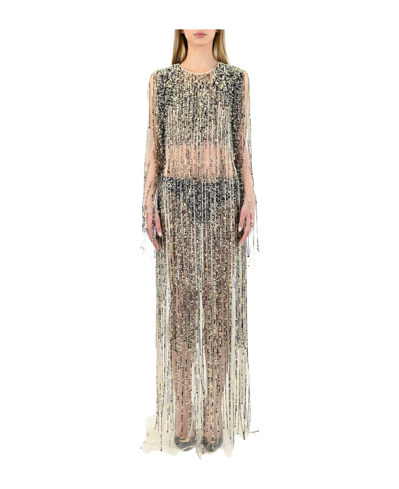 Elisabetta Franchi Red Carpet Dress With Two-tone Fringes - Multicolor ワンピース＆ドレス