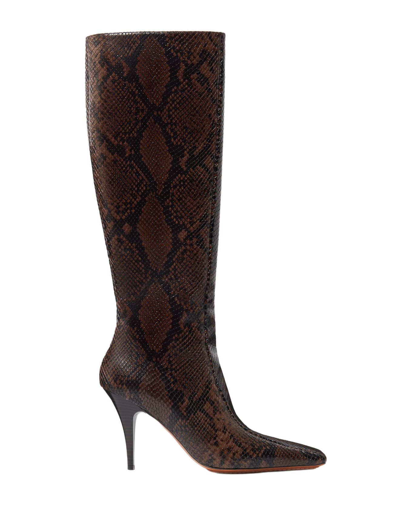 Stella McCartney Knee-high Snake-effect Boots With Stiletto Heel And Squared Toe - Brown