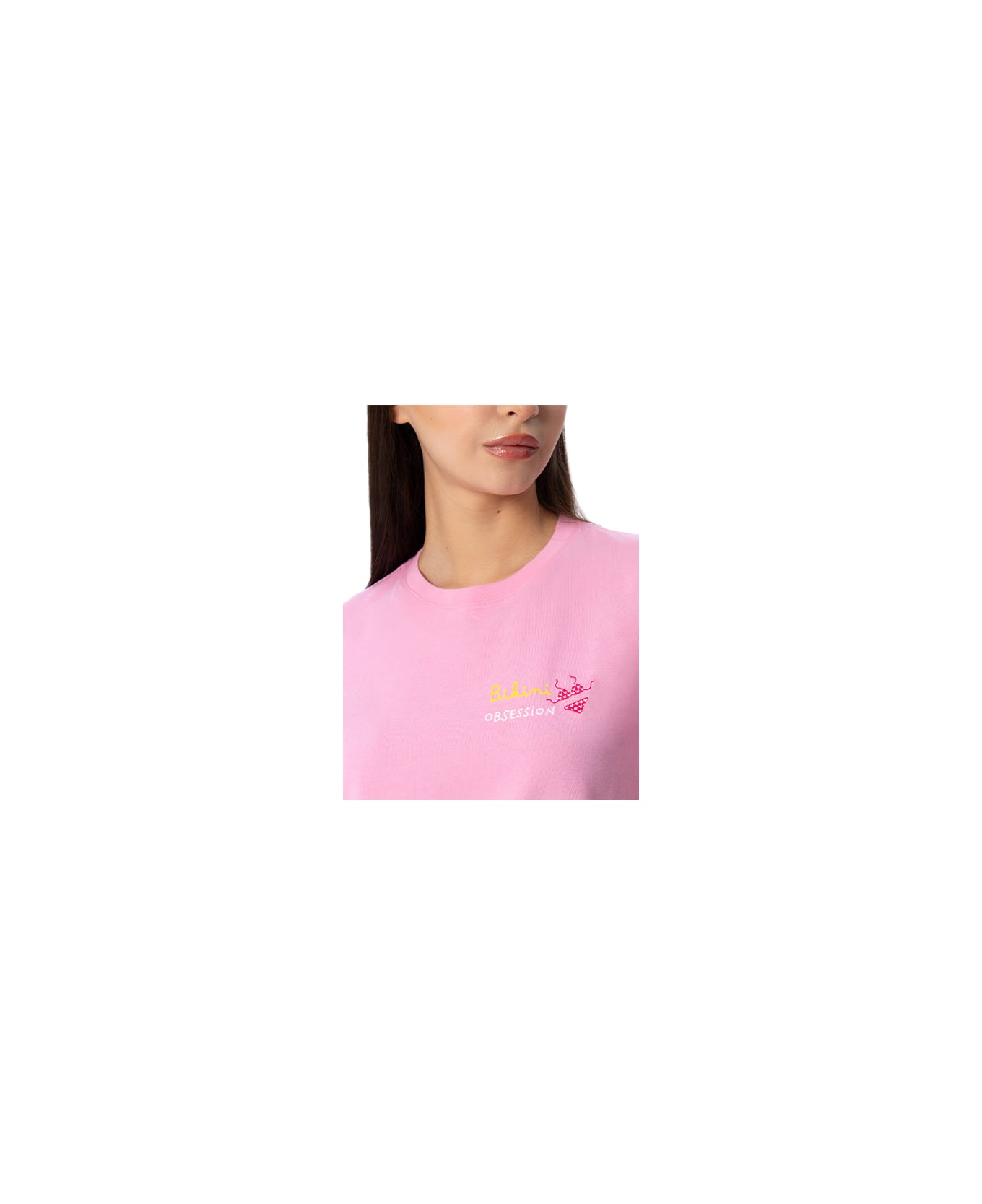 MC2 Saint Barth Woman Cotton Jersey Crewneck T-shirt Emilie With Bikini Obsession Embroidery - PINK