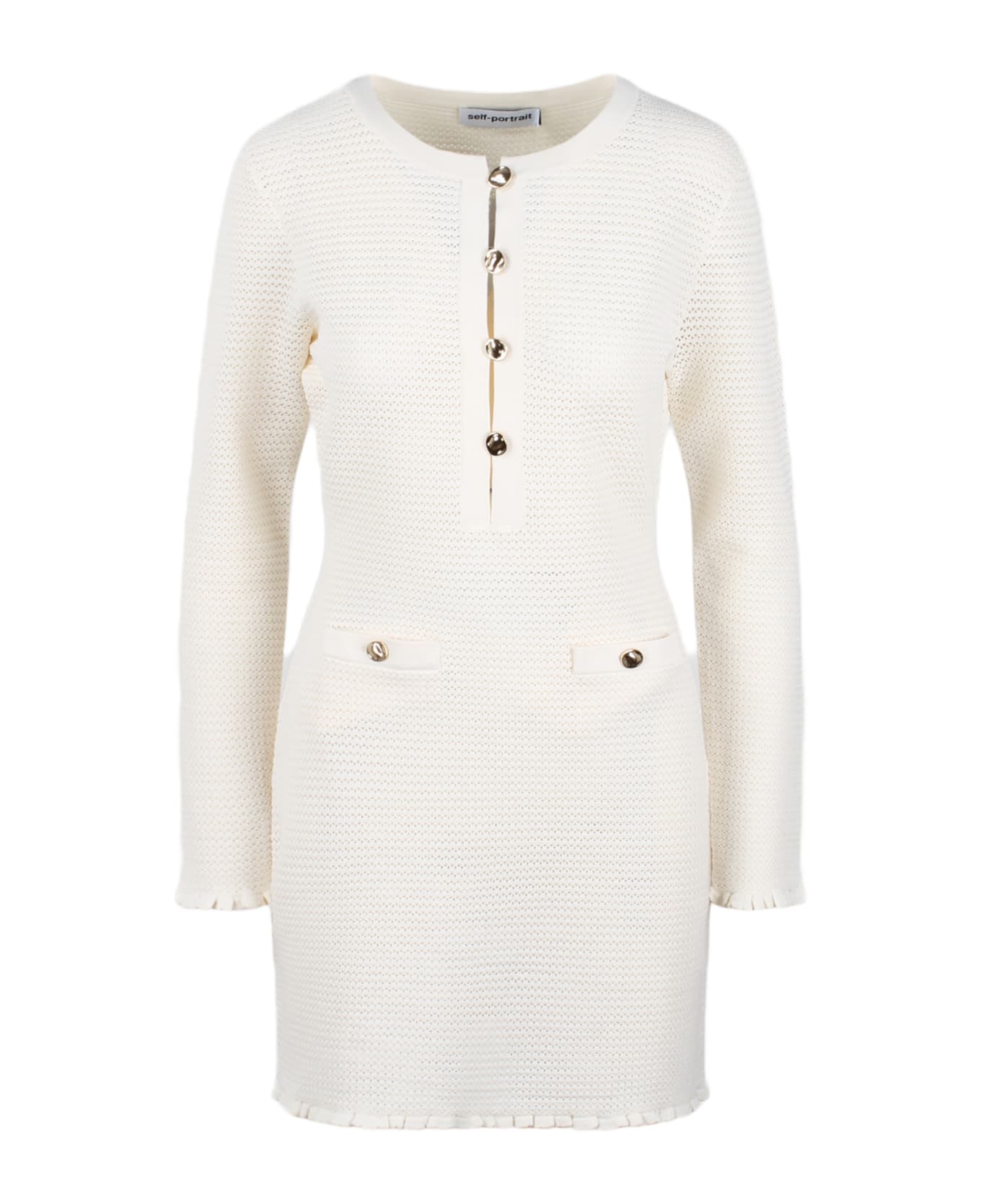 self-portrait Mini White Knit Dress With Buttons In Fabric Woman - White