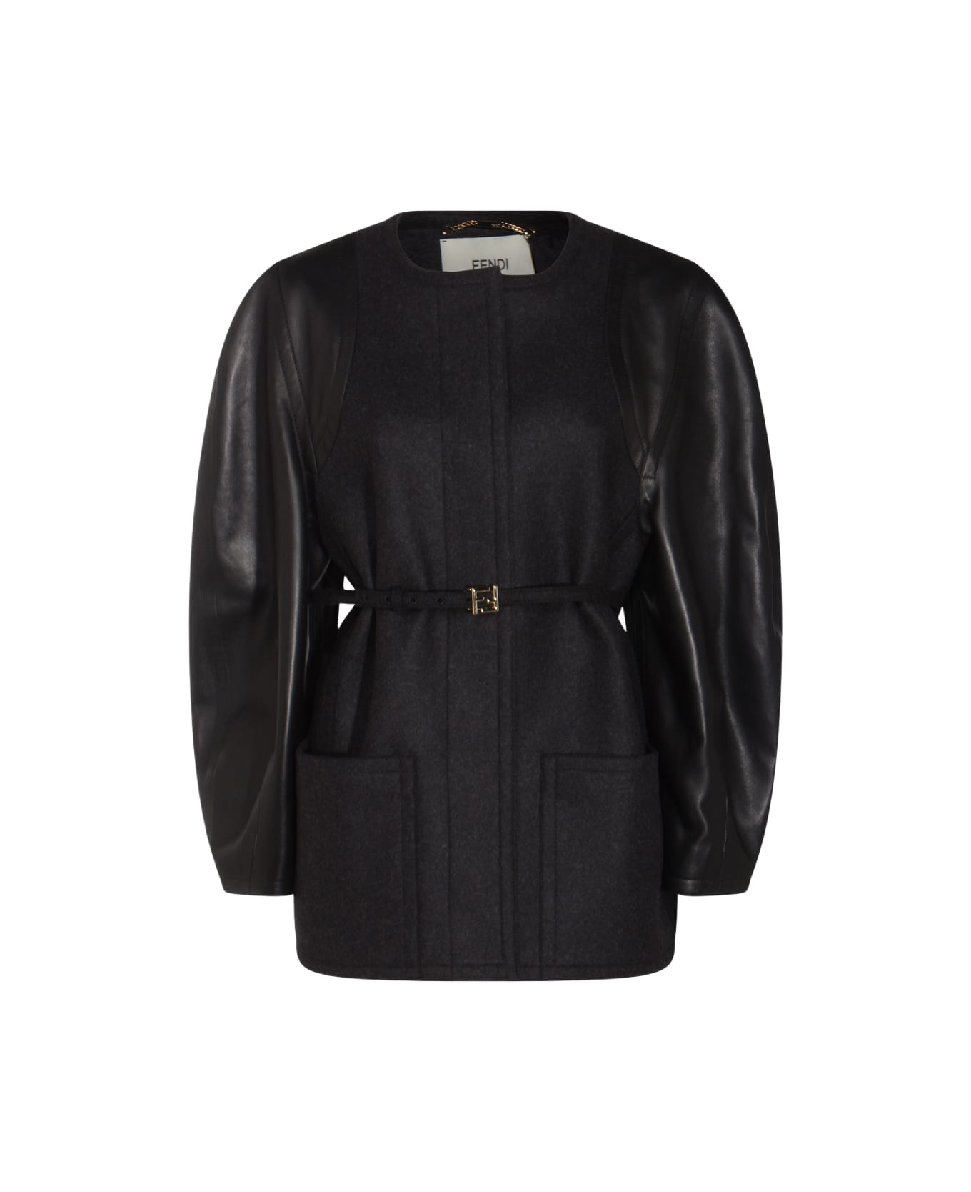 Fendi Black Leather Jacket - Black/grey