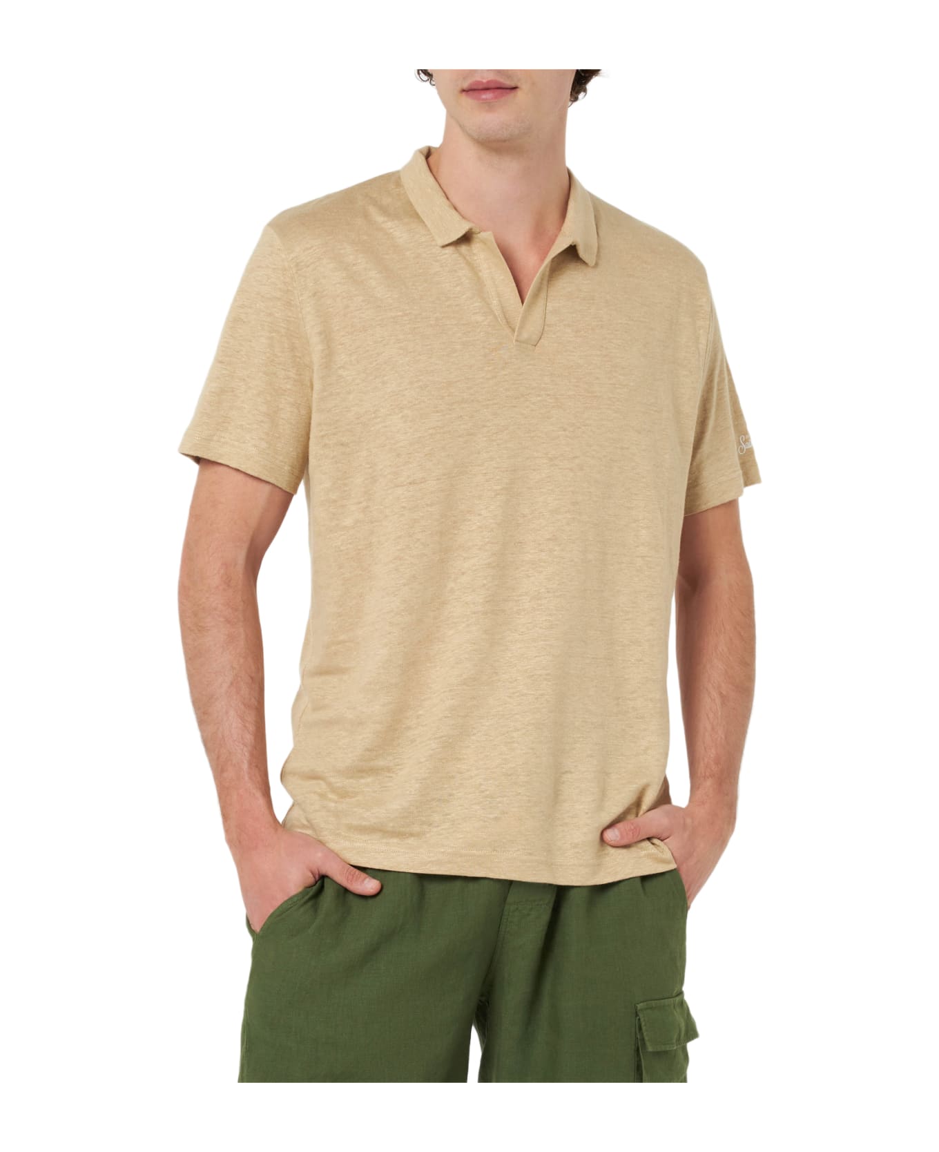 MC2 Saint Barth Beige Linen Buttonless Polo Shirt Fraser - WHITE