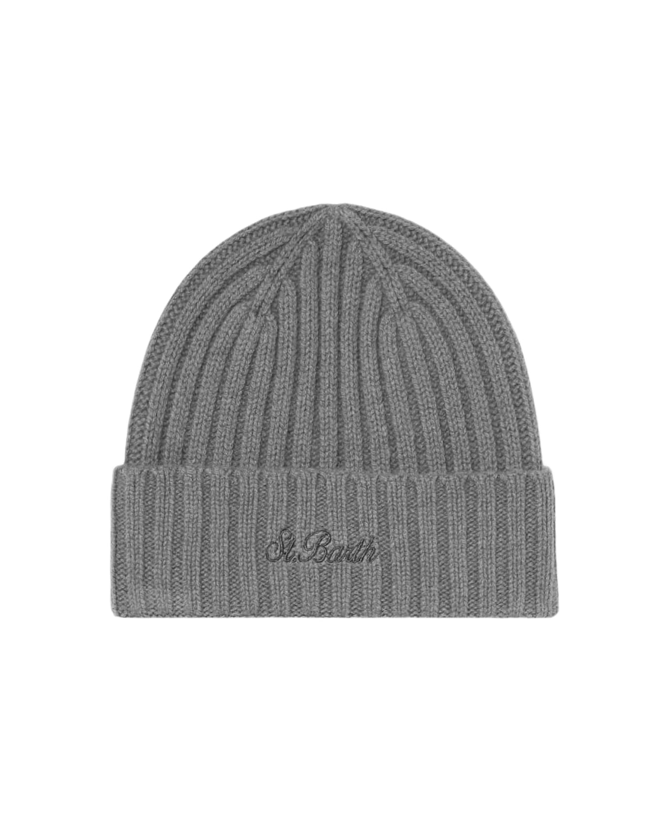 MC2 Saint Barth Man Grey Cashmere Hat Wengen With St. Barth Embroidery - GREY