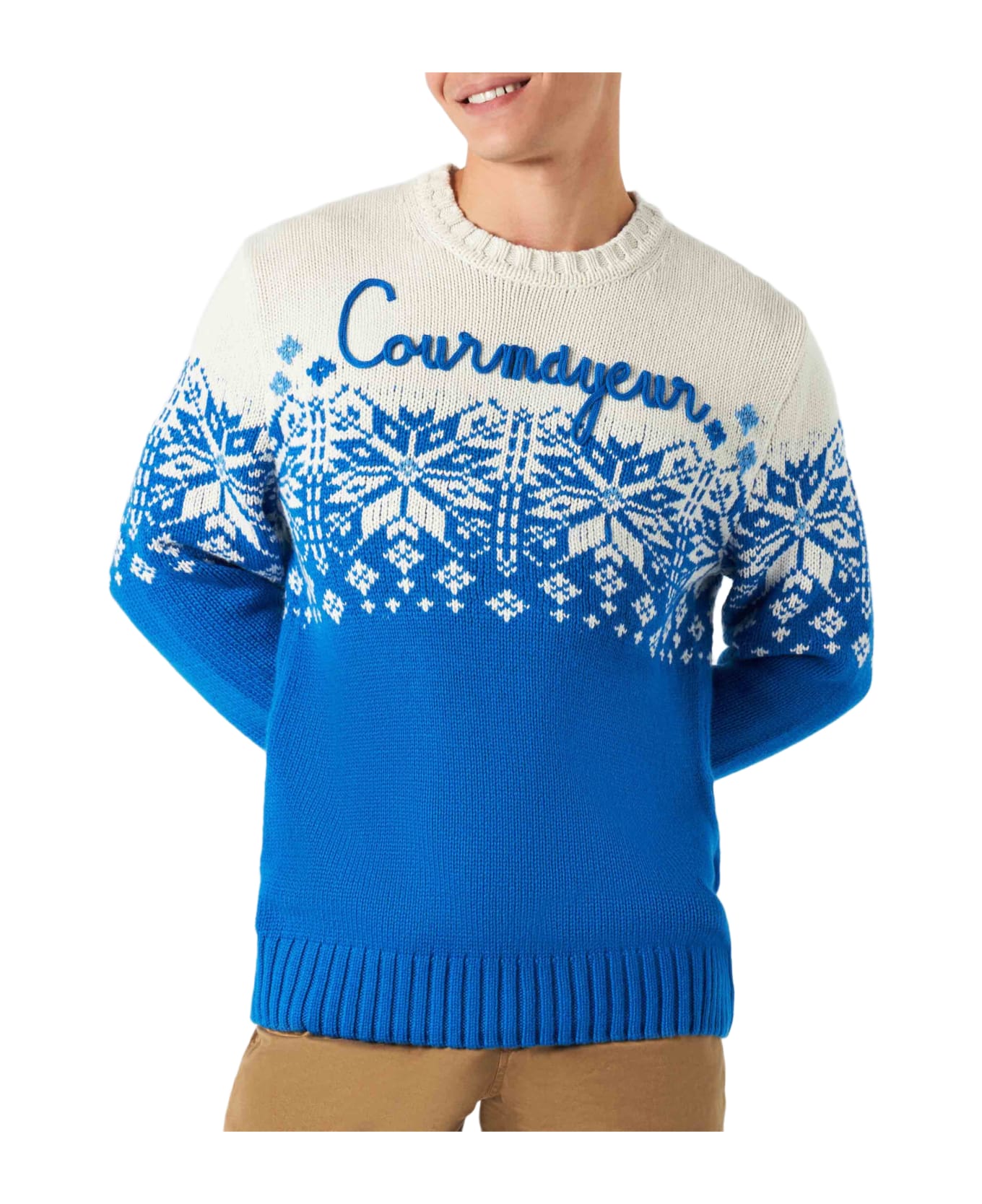 MC2 Saint Barth Man Crewneck Sweater With Courmayeur Embroidery - BLUE