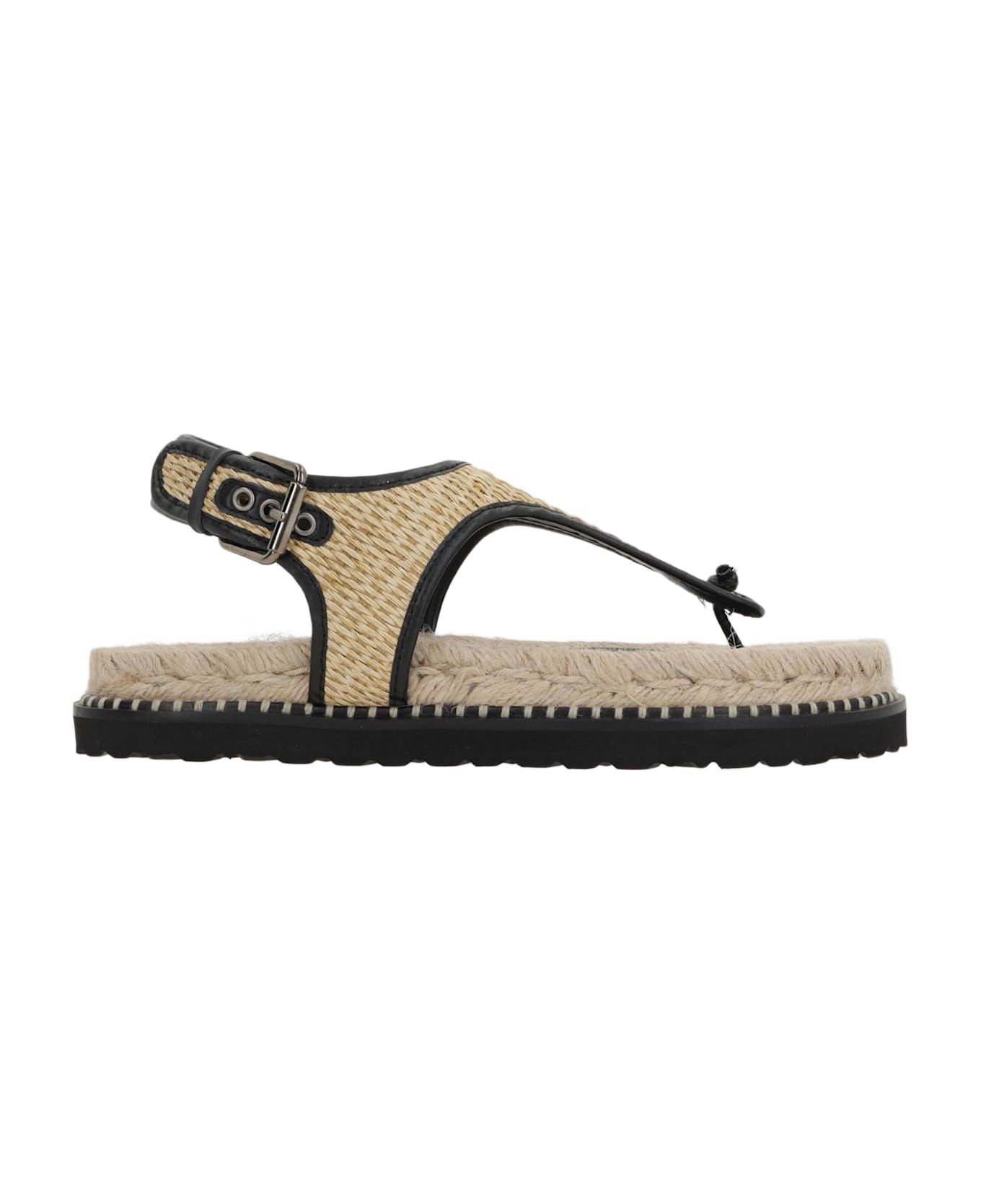 Castañer Tamesis/104 Thong Sandals In Raffia And Smooth Leather - NEUTRALS/BLACK