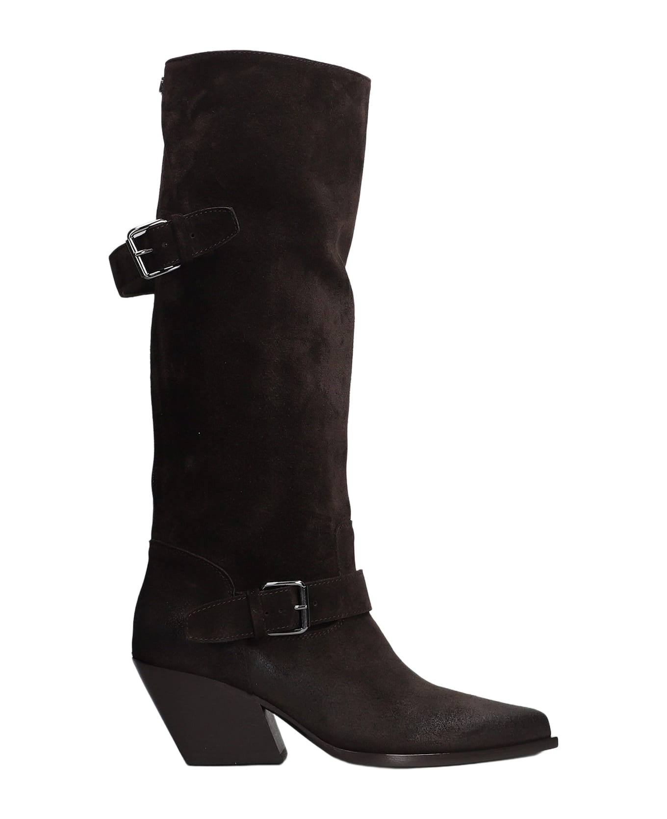 Elena Iachi Texan Boots In Brown Suede - brown