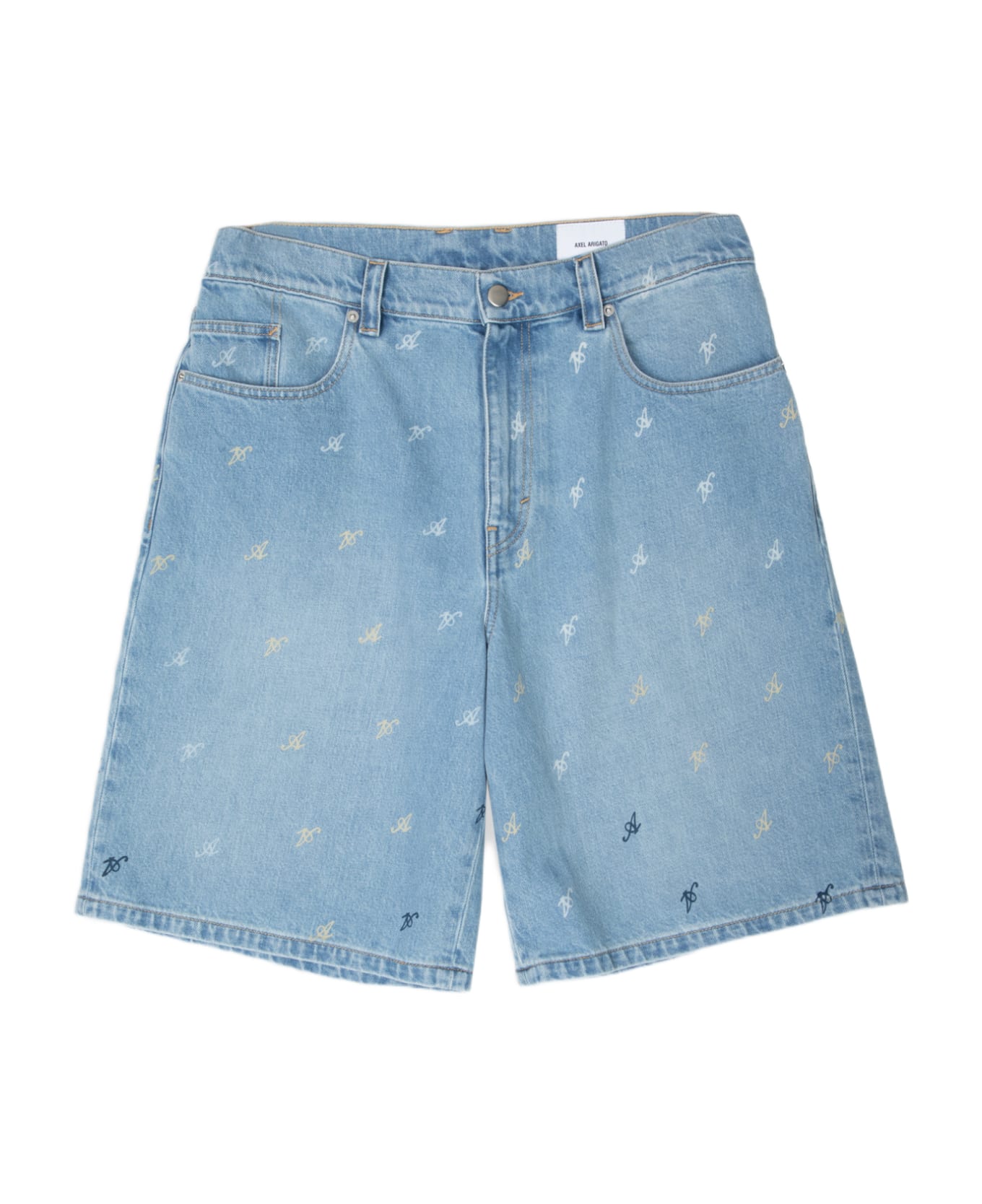 Axel Arigato Miles Short Light blue denim shorts with monogram pattern - Miles Shorts - Blu