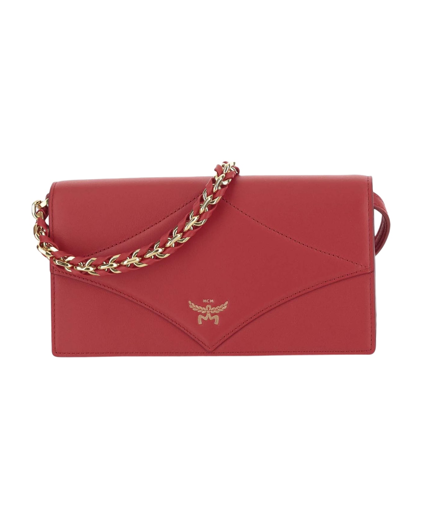 MCM Logo Leather Shoulder Bag - Red
