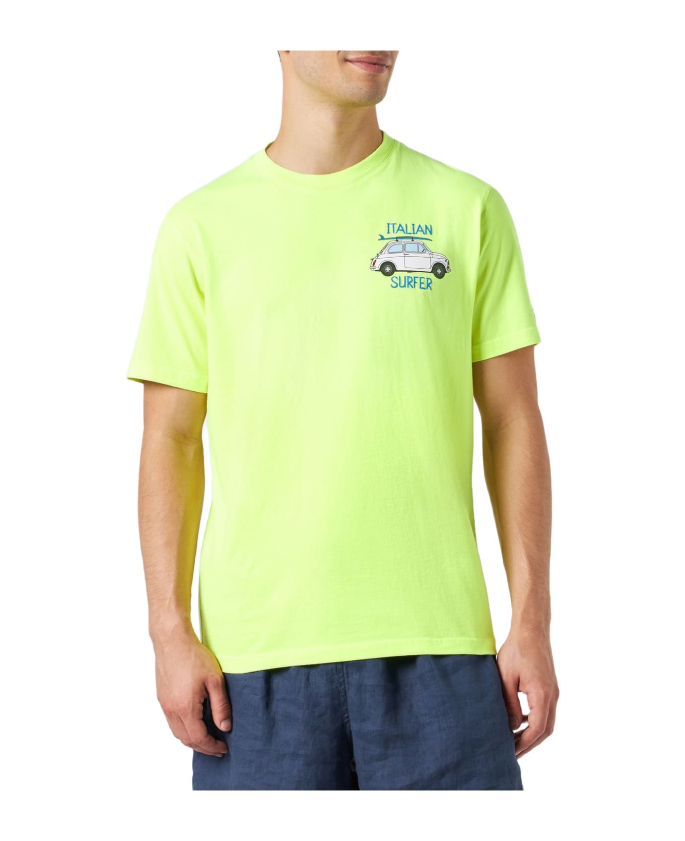MC2 Saint Barth Man Cotton T-shirt With Fiat 500 Print | Fiat 500© Special Edition - YELLOW