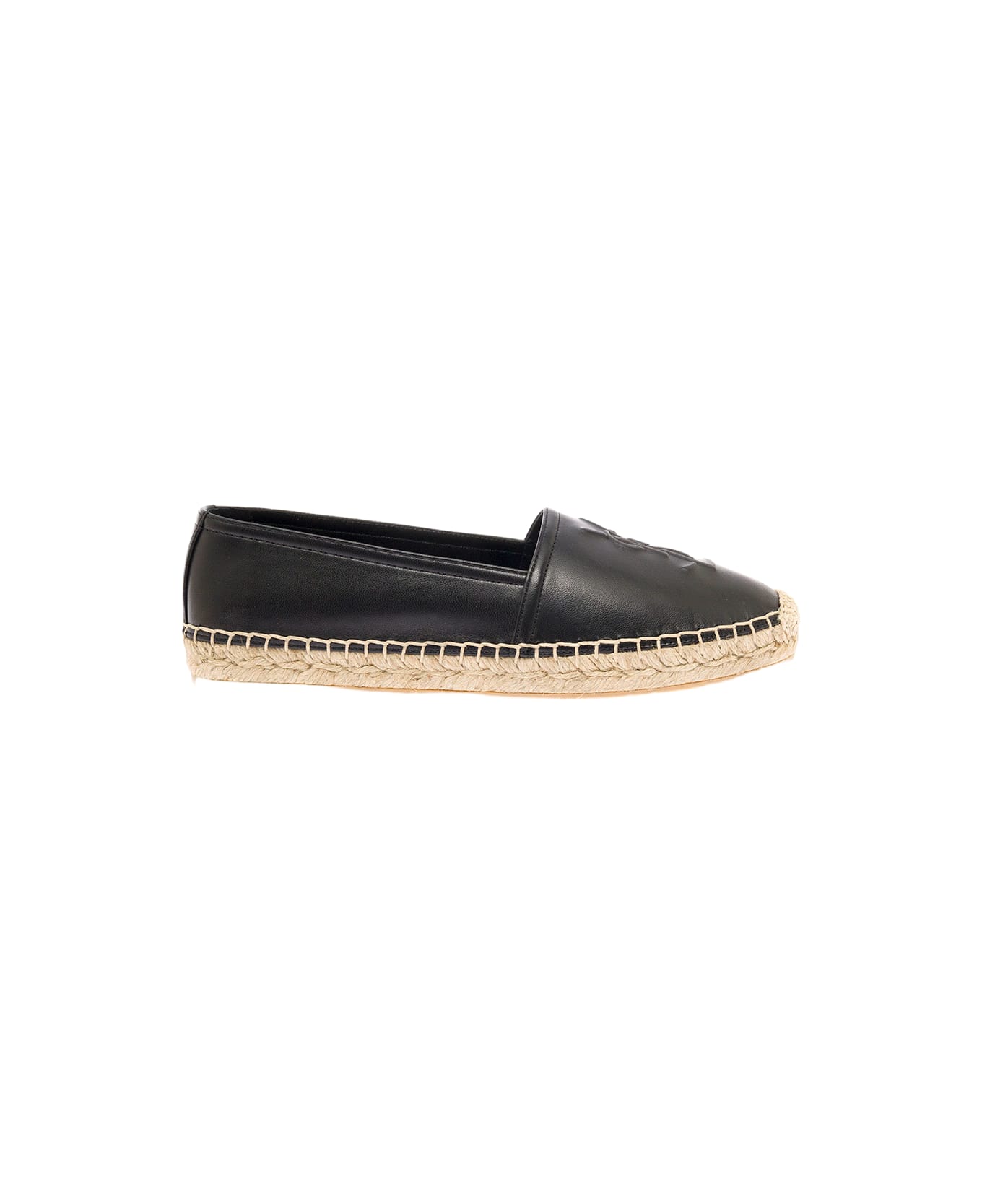 Saint Laurent Black Espadrilles With Logo In Leather Woman - Black