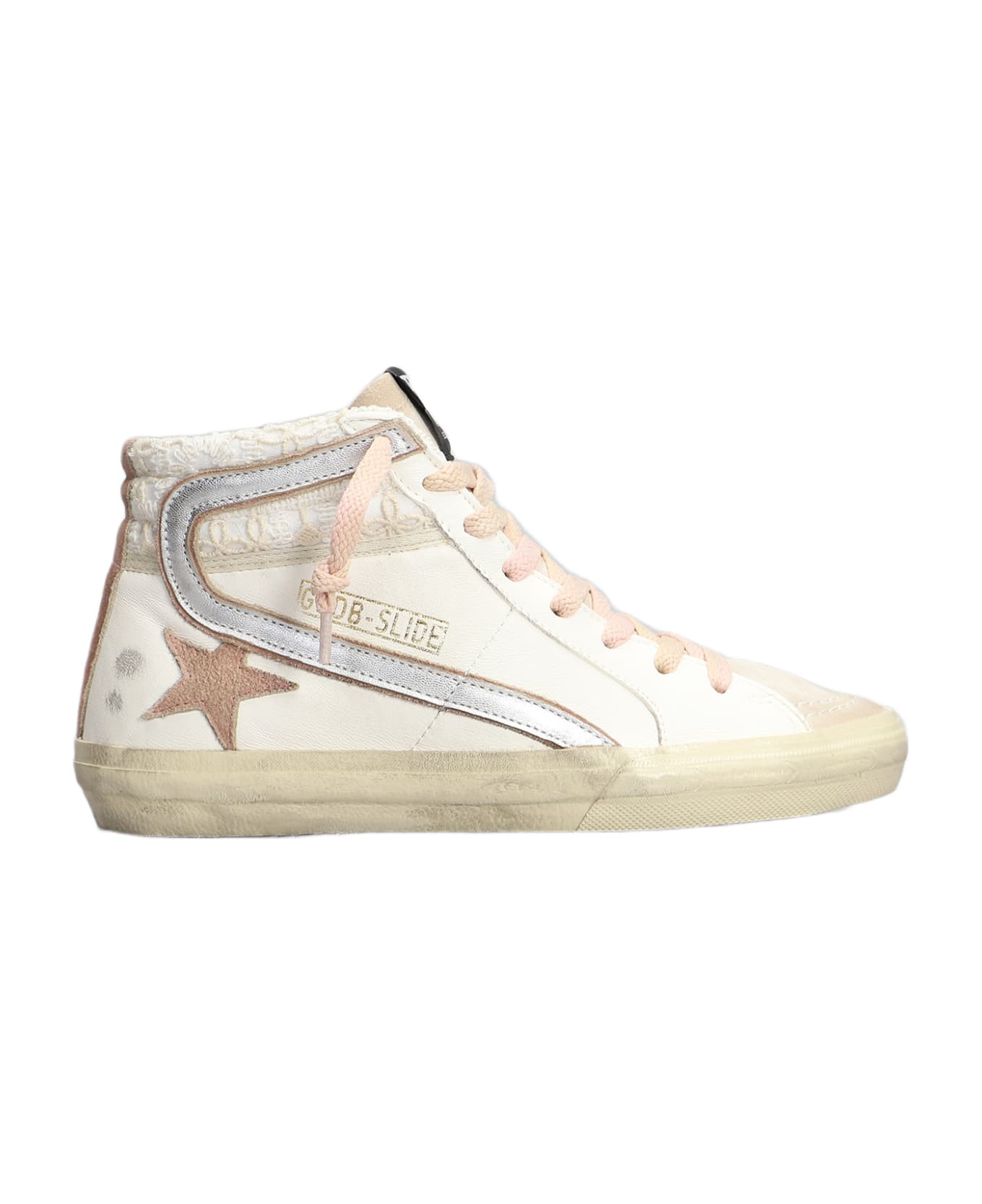 Golden Goose Slide Sneakers In White Suede And Leather - white