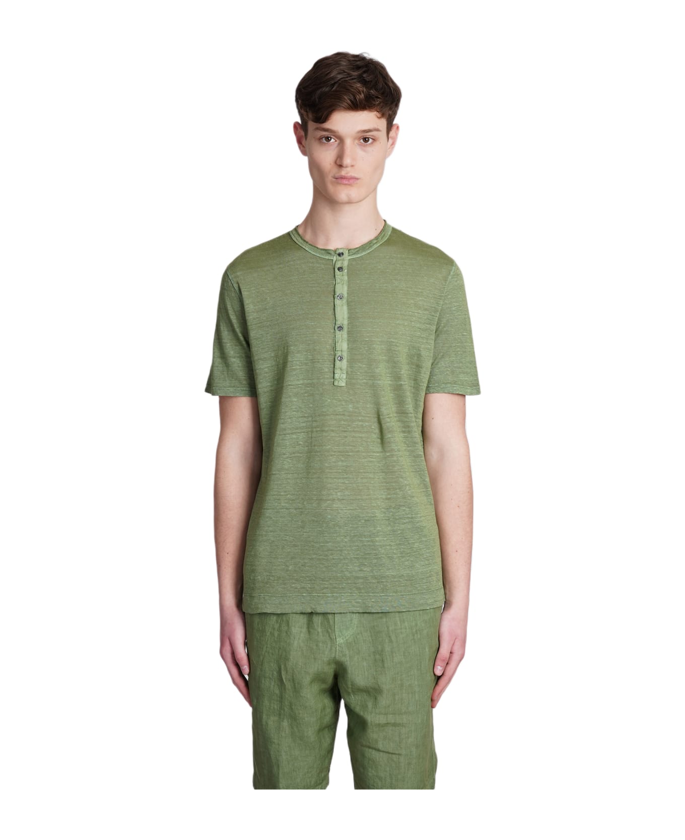 120% Lino T-shirt In Green Linen - green シャツ