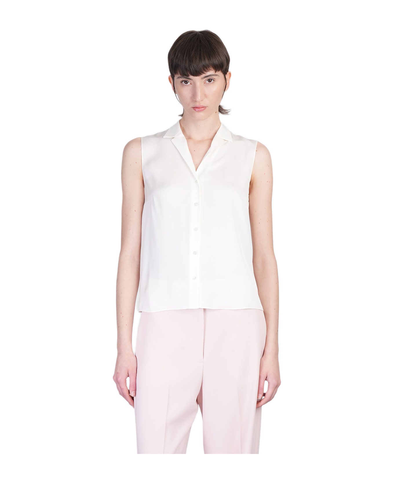 Theory Shirt In Beige Silk - beige